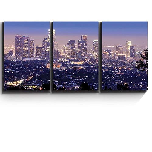 Wall26 - Los Angeles Skyline Evening Canvas Wall Art - 3 Panel Modern Cityscape Painting - 24x36 Inches - Perfect for Living Room, Bedroom & Office Decor