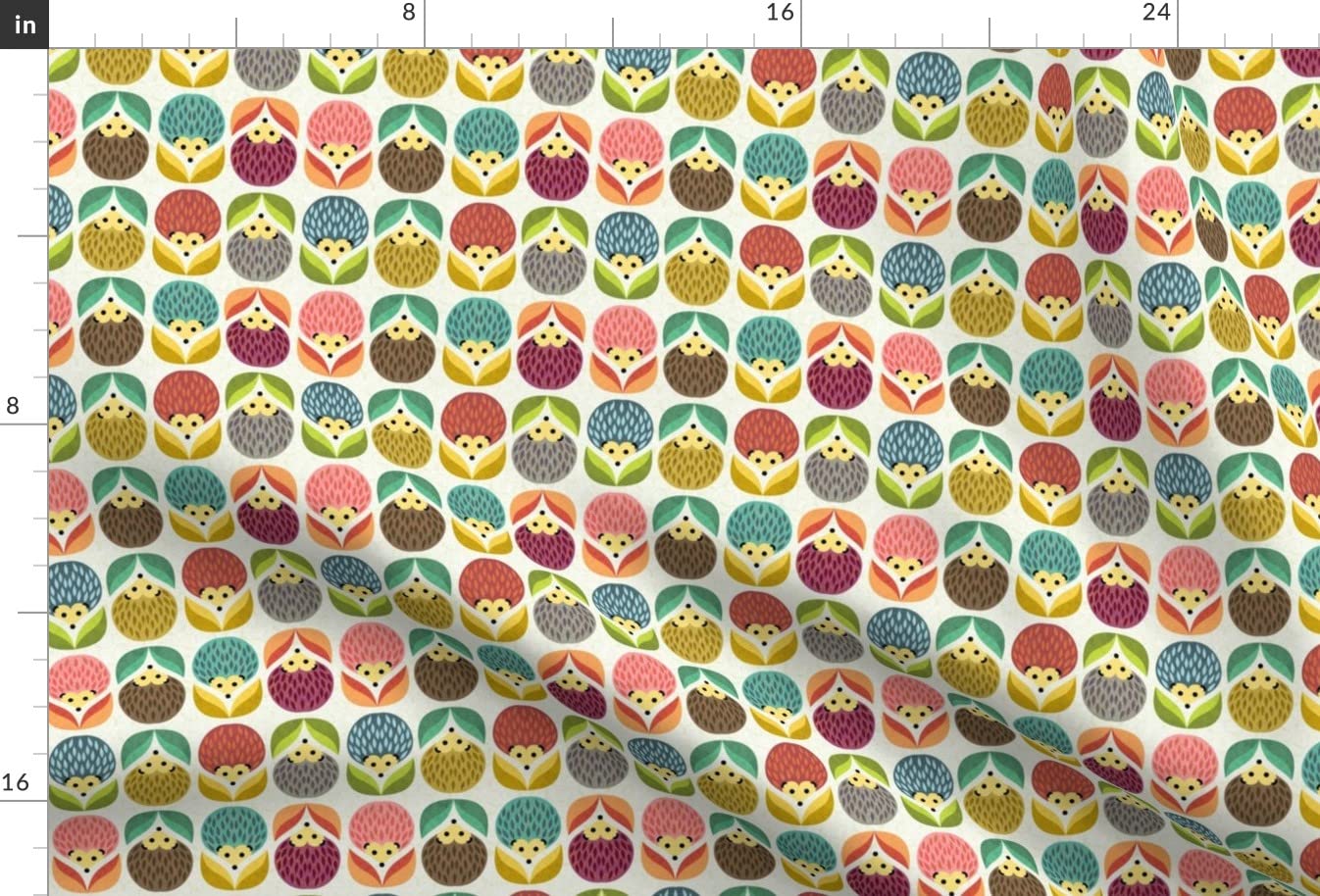 Cute Hedgehog Floral Chevron Print Minky Fabric - Soft & Plush Fat Quarter for Baby Blankets, Quilt Backing, Plush Toys & DIY Sewing Projects | Perfect for Nursery Decor, Kids Room & Kawaii Crafts