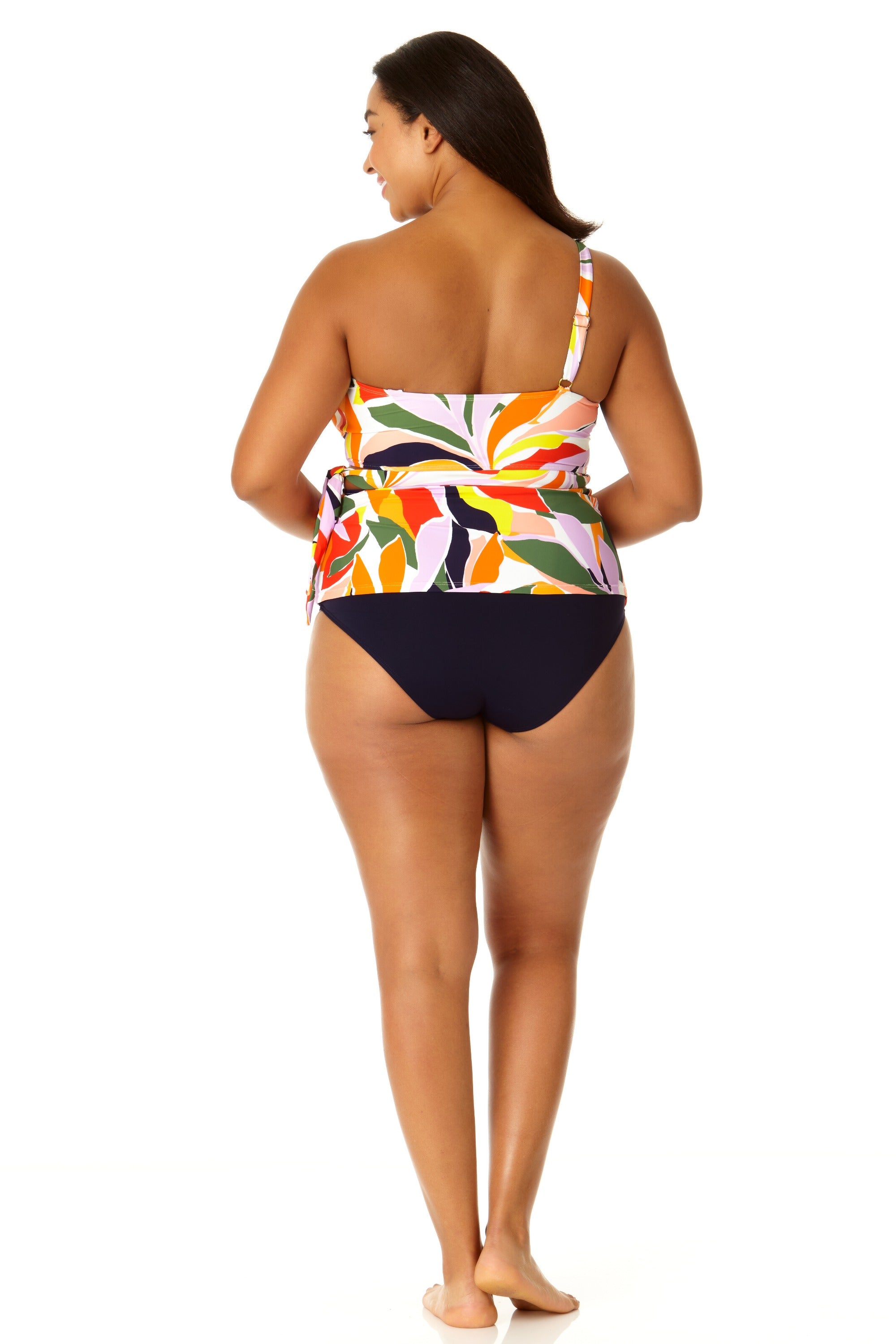 Anne Cole Plus Women's Asymmetrical Side Tie Tankini Swim Top - Stylish One Shoulder Bathing Suit for Women, Perfect for Beach Vacations & Pool Parties