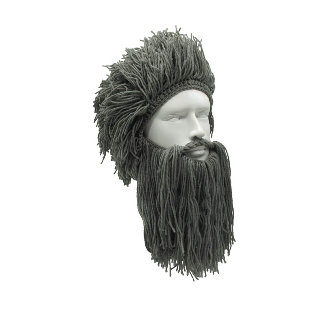 Men's Viking Beanie with Foldable Beard Cover - Barbarian Vagabond Hat with Horns for Winter Outdoor Activities & Cosplay