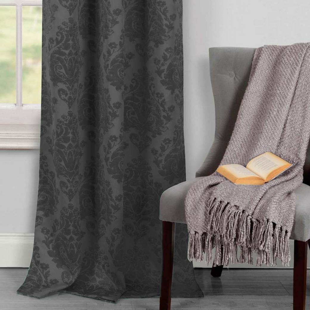 Duck River Textiles - Phelan Medallion Print Linen Textured Blackout Curtains - Set of 2 Panels (36x84 Inches) - Grey - Room Darkening Grommet Top Window Drapes for Bedroom & Living Room - Perfect for Home Theater, Nursery & Light-Sensitive Sleepers