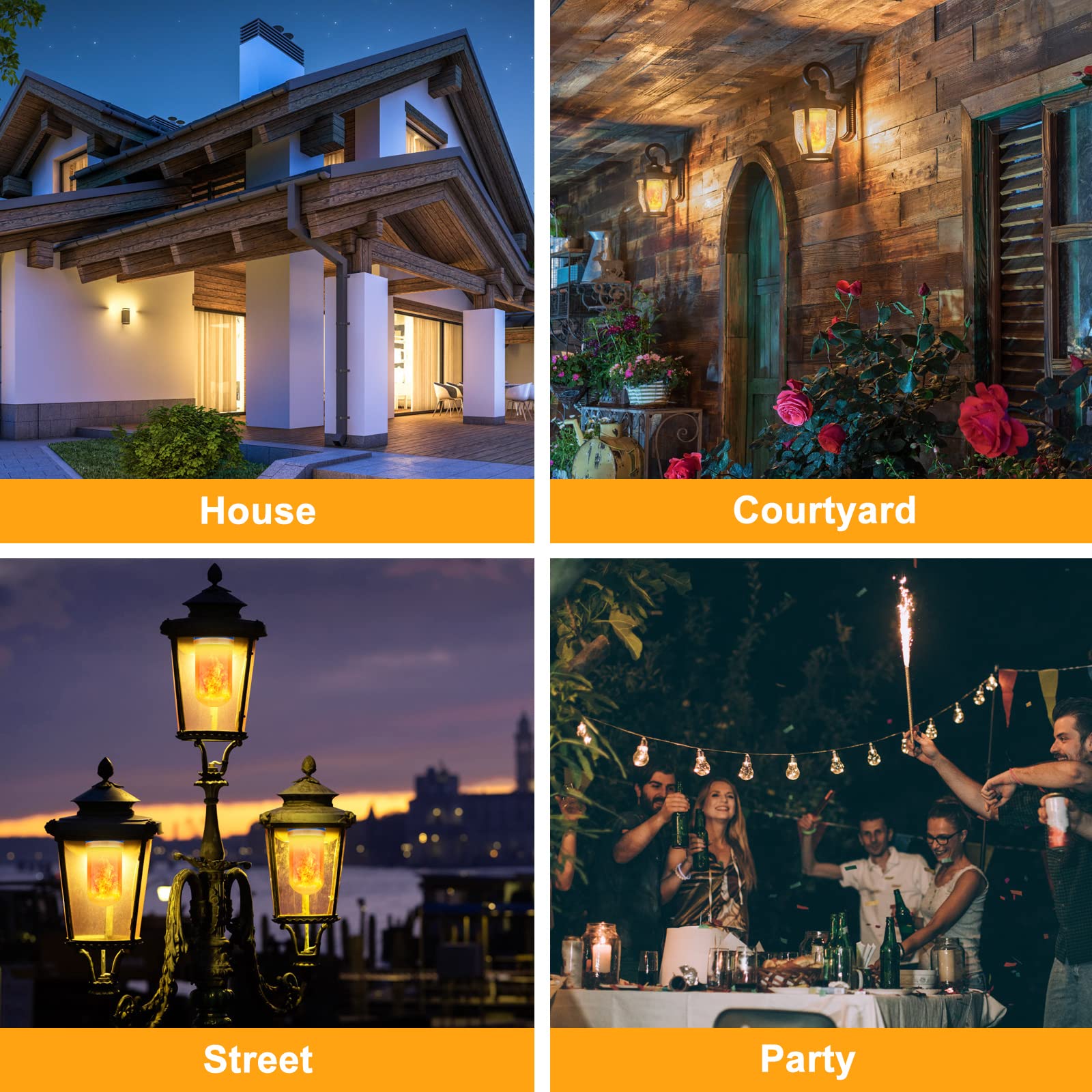 CPPSLEE LED Flame Light Bulbs - 4 Modes Flickering Fire Effect Bulbs with E26 Base - Perfect for Halloween, Christmas, Patio, Outdoor & Indoor Decor (Yellow, 2 Pack) - Create Cozy Fireplace Ambiance for Parties, Weddings & Home Decoration