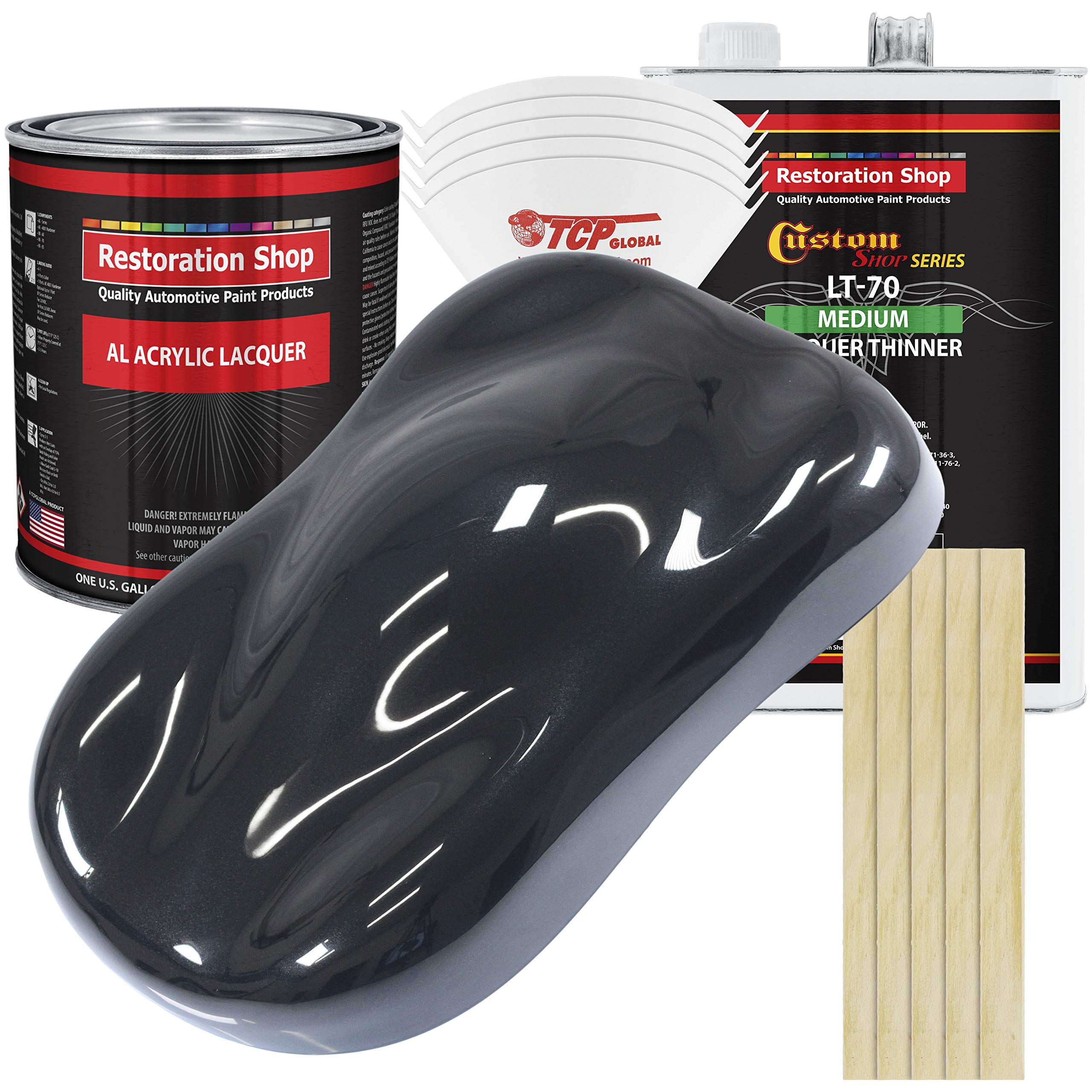 Restoration Shop Phantom Black Pearl Acrylic Lacquer Auto Paint - 1 Gallon Complete Kit with Medium Thinner | High Gloss Professional Finish for Cars, Trucks, Motorcycles, Guitars & Furniture Refinishing | Perfect for DIY Projects & Automotive Restoration