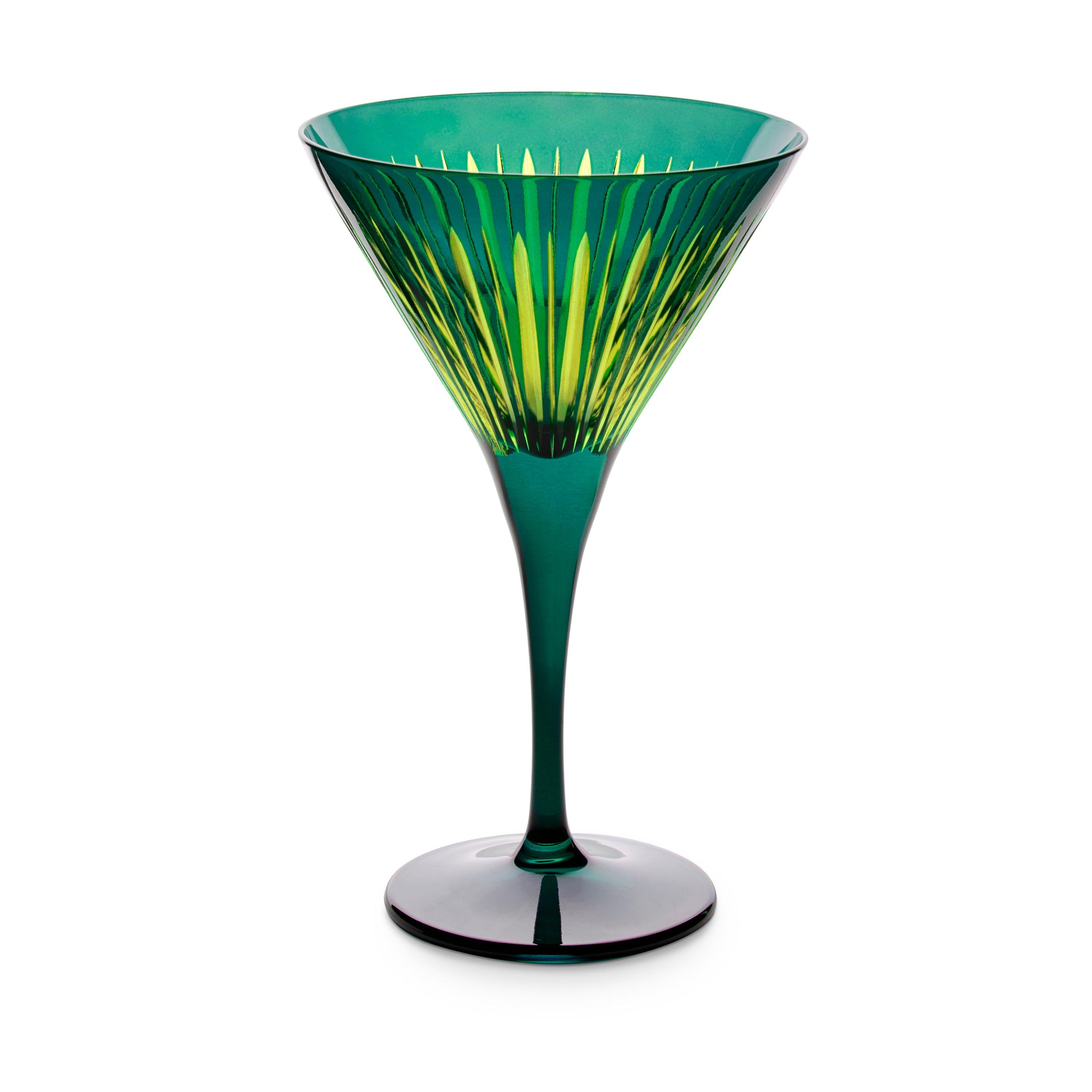 Elegant Green Prism Martini Glasses Set of 4 - Perfect for Cocktail Parties, Home Bars & Wedding Receptions