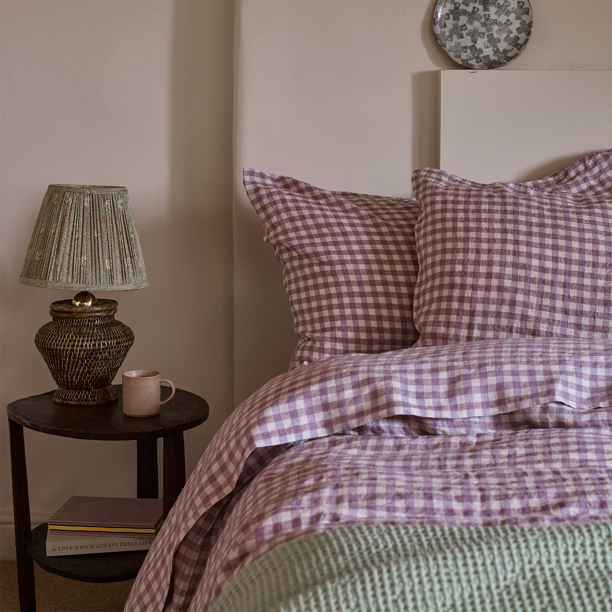 Premium 100% Linen Pillowcase Set (2-Pack) - Soft Elderberry Gingham Pattern - Breathable & Hypoallergenic Bedding for Home, Guest Room & Vacation House Decor