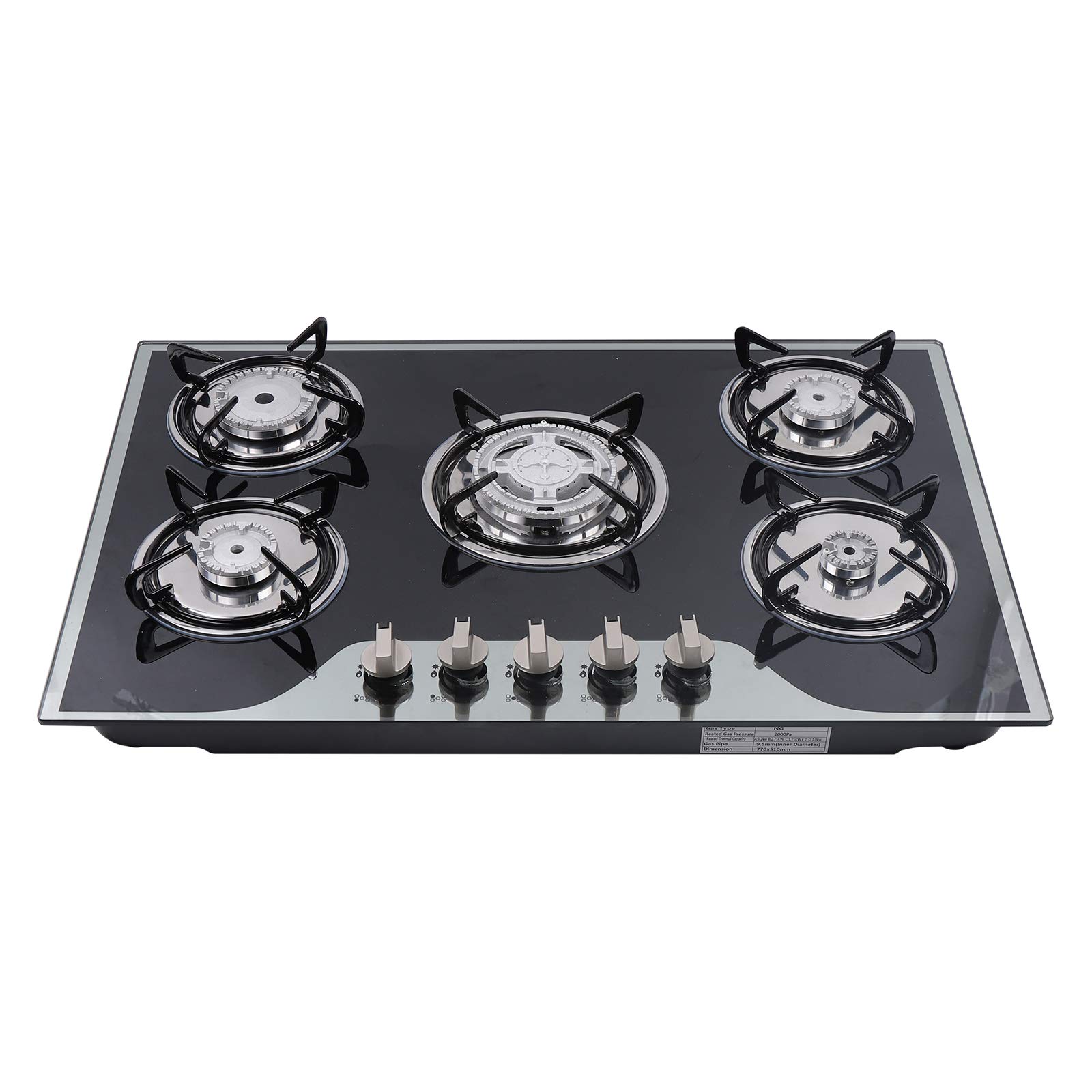 30.3 Inch 5-Burner Built-In Gas Cooktop - LPG/NG Convertible Tempered Glass Stovetop for Modern Kitchens | Perfect for Home Cooking, Entertaining & Professional Chefs