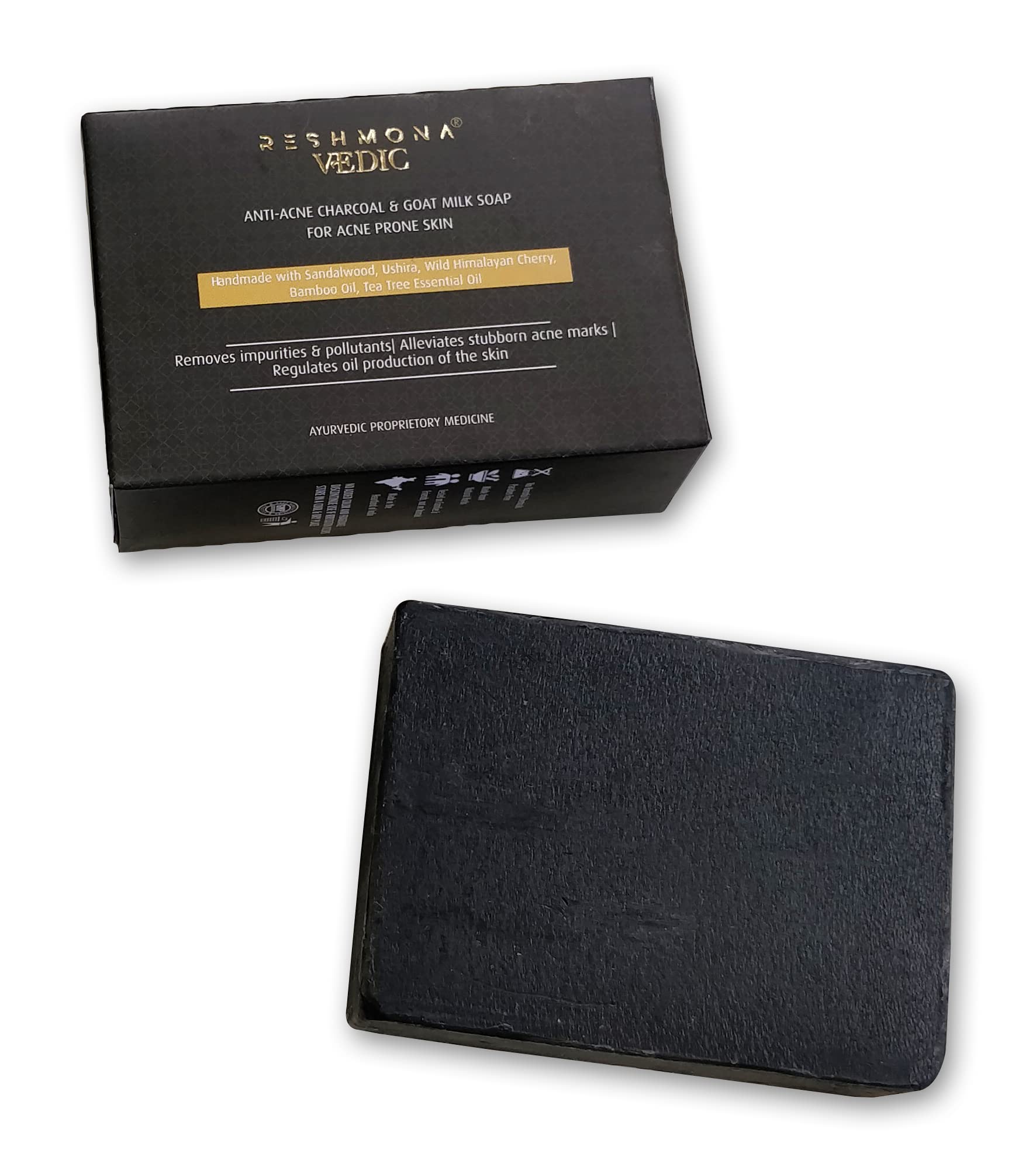 RESHMONA VEDIC Anti Acne Charcoal & Goat Milk Soap - Natural Face Cleanser for Oily & Acne-Prone Skin - Perfect for Daily Skincare Routine & Deep Pore Cleansing