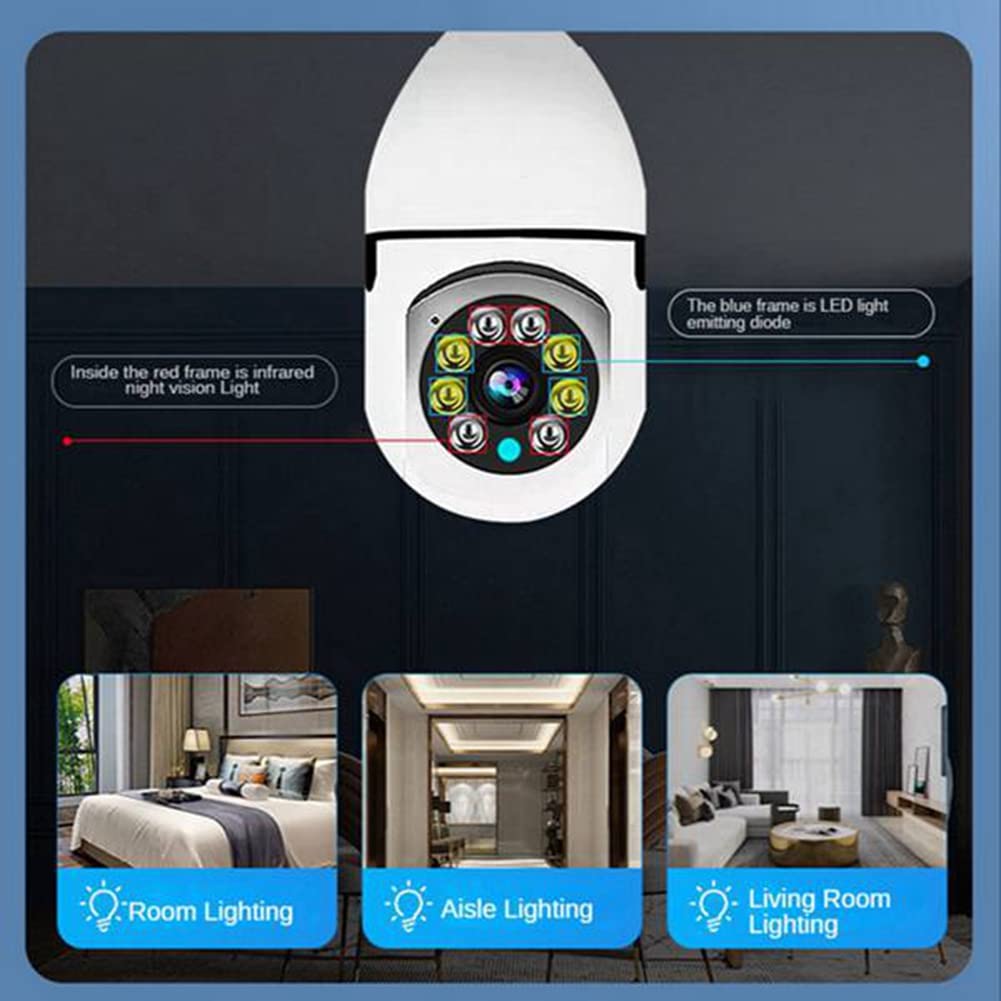 Haptufer 2.4G WiFi Smart Light Socket Security Camera - Wireless Bulb Camera with 1080P Full HD, Night Vision, Motion Detection - Ideal for Home Security, Baby Monitoring & Pet Watching