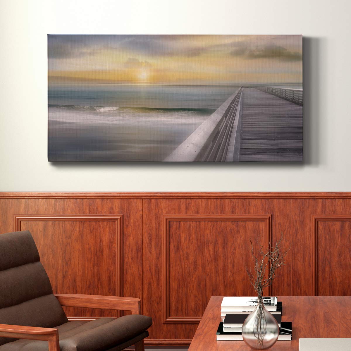 Modern Ocean Sunset Canvas Wall Art - Blue Beach Landscape Print for Living Room, Bedroom, Bathroom & Office Decor - 20
