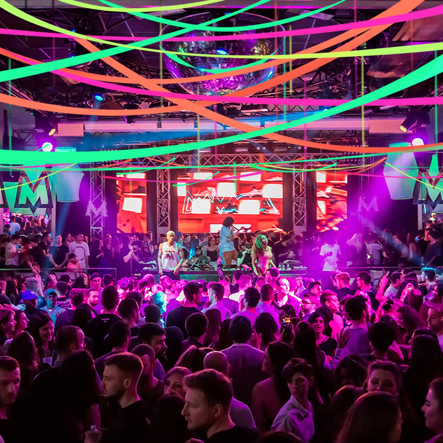 400ft Glow in The Dark Crepe Paper Streamers - UV Reactive Fluorescent Neon Party Decorations for Birthday, Blacklight, Rave & Halloween Events - Perfect for Ceiling Decor, Photo Backdrops & DIY Party Favors