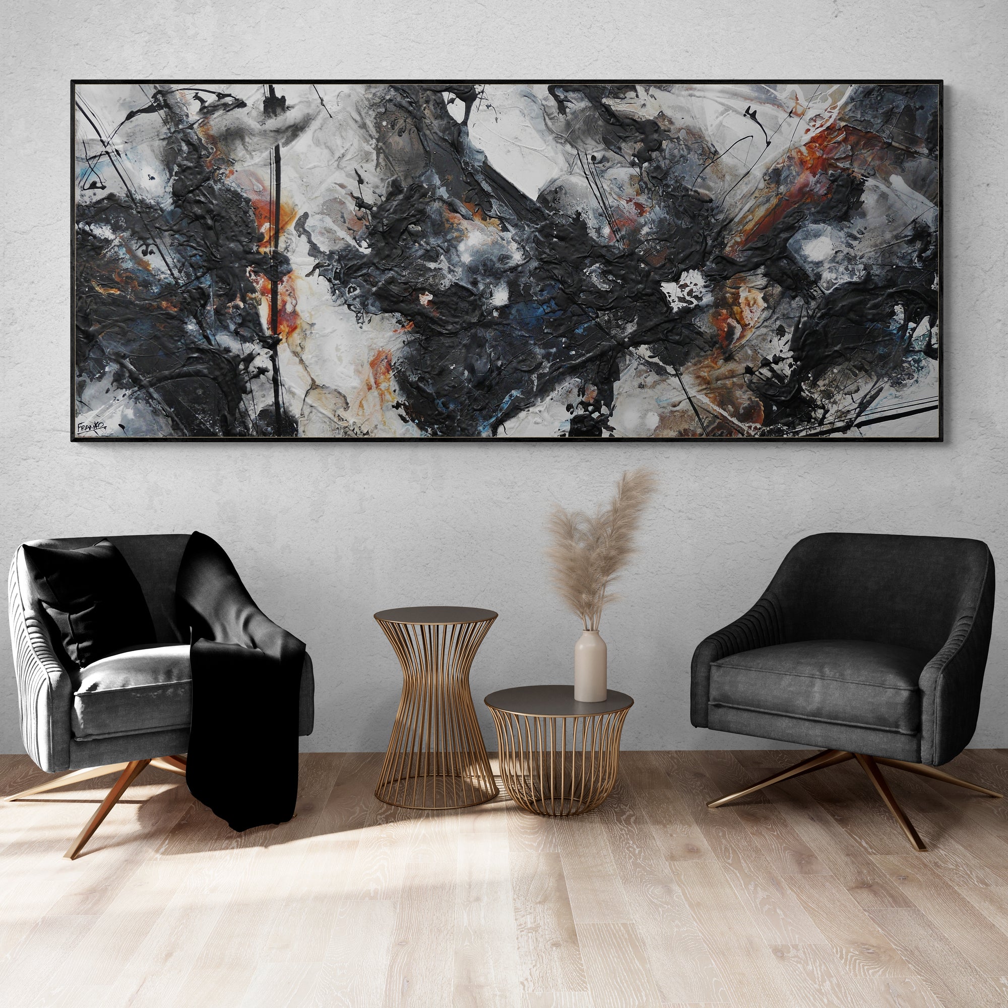 240cm x 100cm Textured Abstract Wall Art Painting - Modern Large Canvas for Living Room, Bedroom & Office Decor | Resonating Energy Design