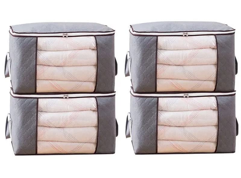 Large Waterproof Storage Bags with Zipper - Heavy Duty Moving & Travel Organizer for Clothes, Bedding, Duvets, Pillows - 4 Pack (Color A) | Perfect for Home Organization, College Dorm Storage & Seasonal Clothes Protection