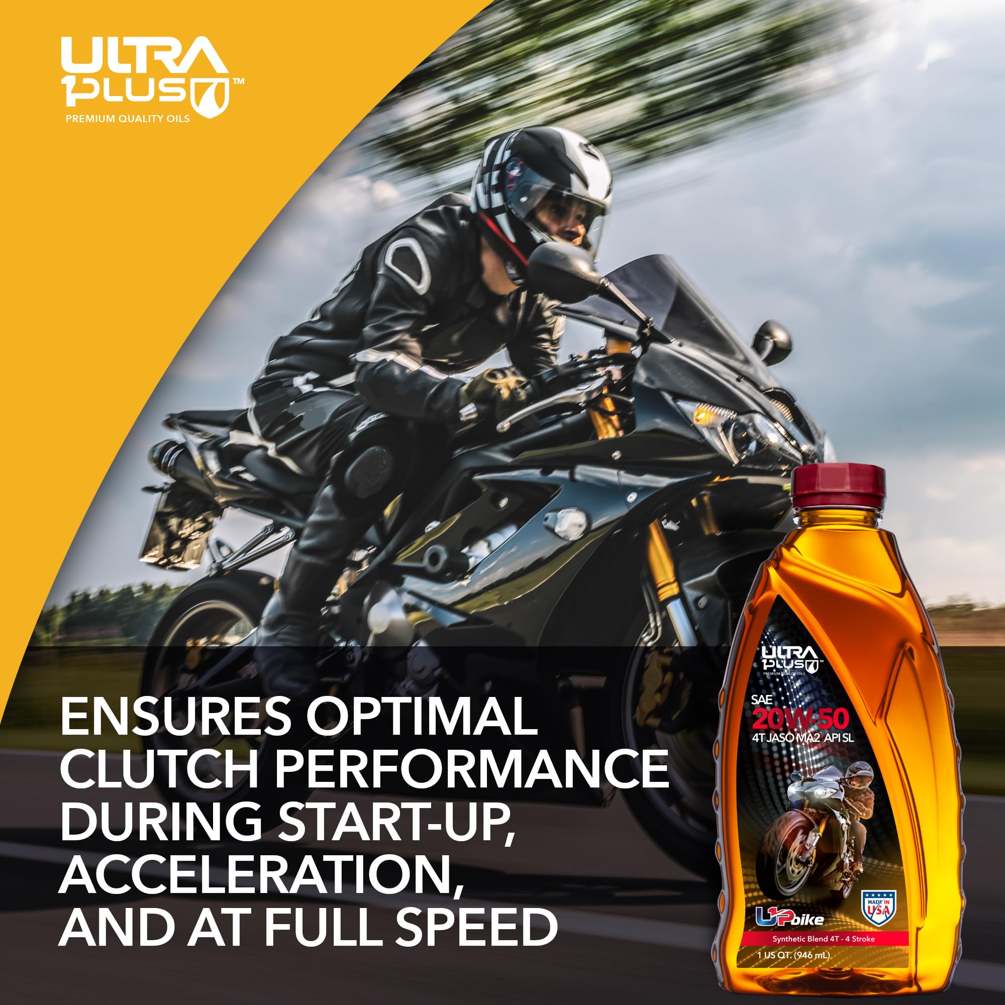 Ultra1Plus 4T 20W-50 Synthetic Blend Motorcycle Oil - API SL JASO MA2 Certified - 12 Quart Pack - High Performance Engine Protection for Cruisers, Touring & Off-Road Bikes