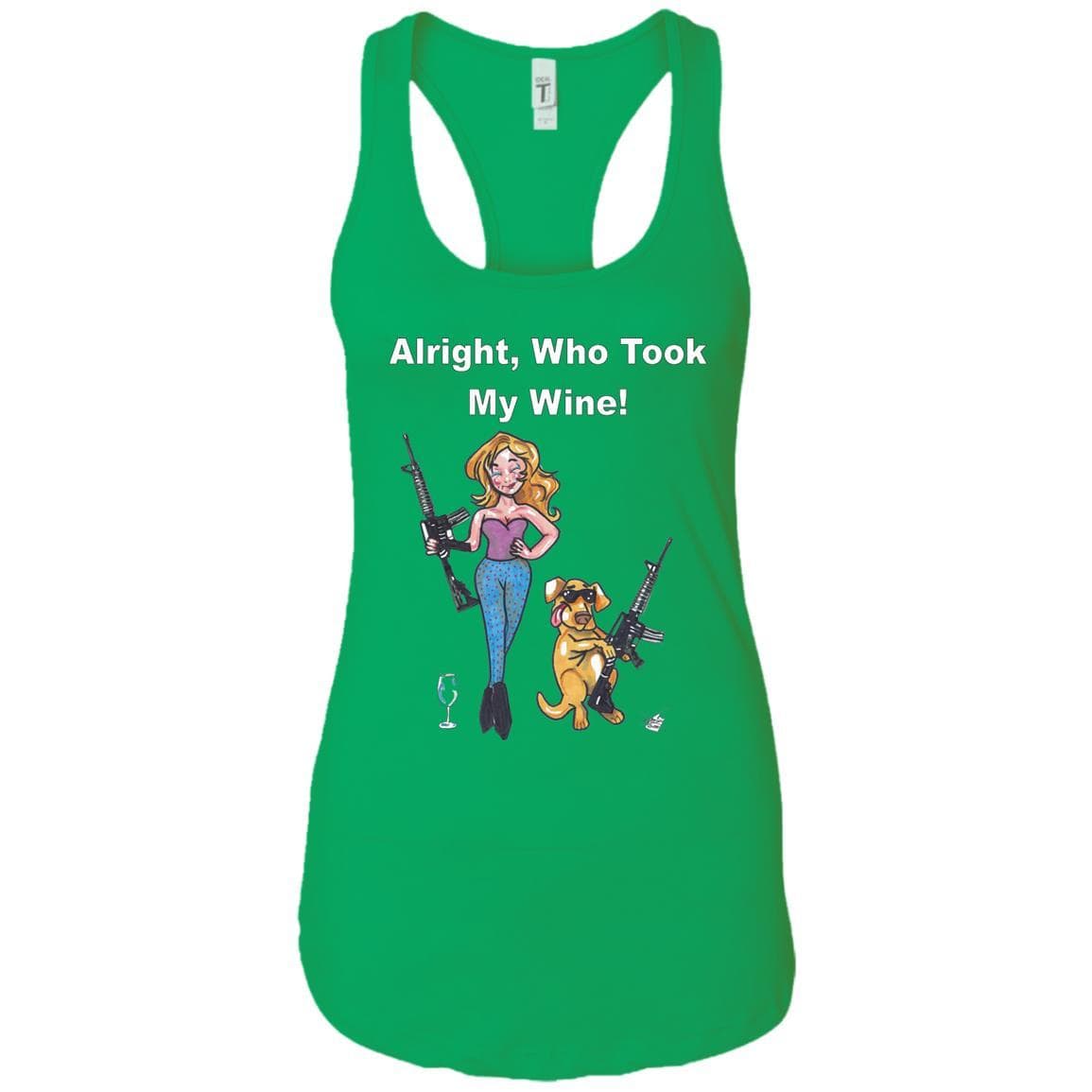 WineyBitches.co Who Took My Wine Racerback Tank Top - Funny Wine Lover Shirt with White Lettering - Perfect for Wine Tasting Parties & Girls Night Out