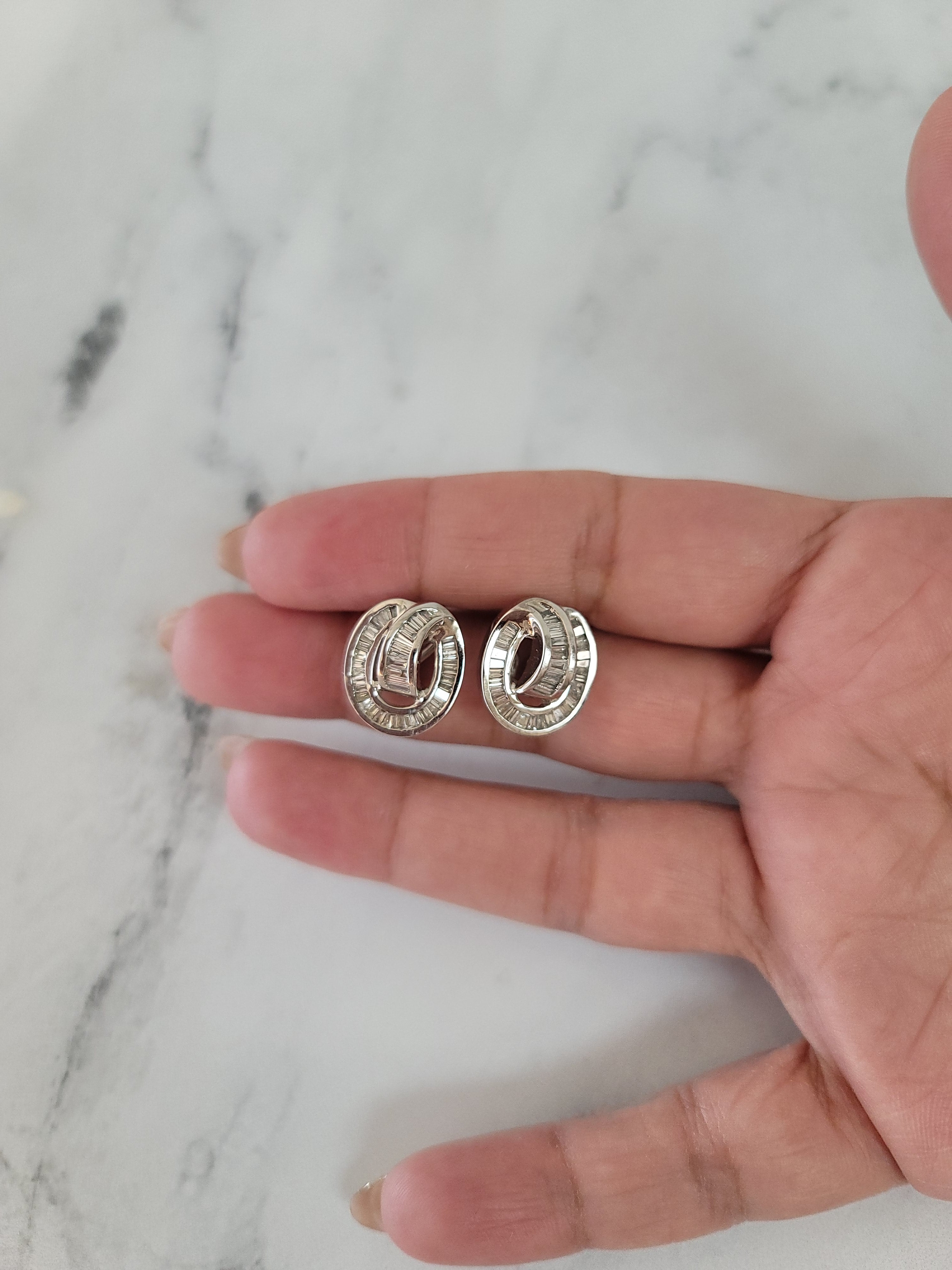 1.20cttw 14K White Gold Baguette Circular Diamond Earrings for Women - Elegant Wedding, Party & Everyday Jewelry Gift