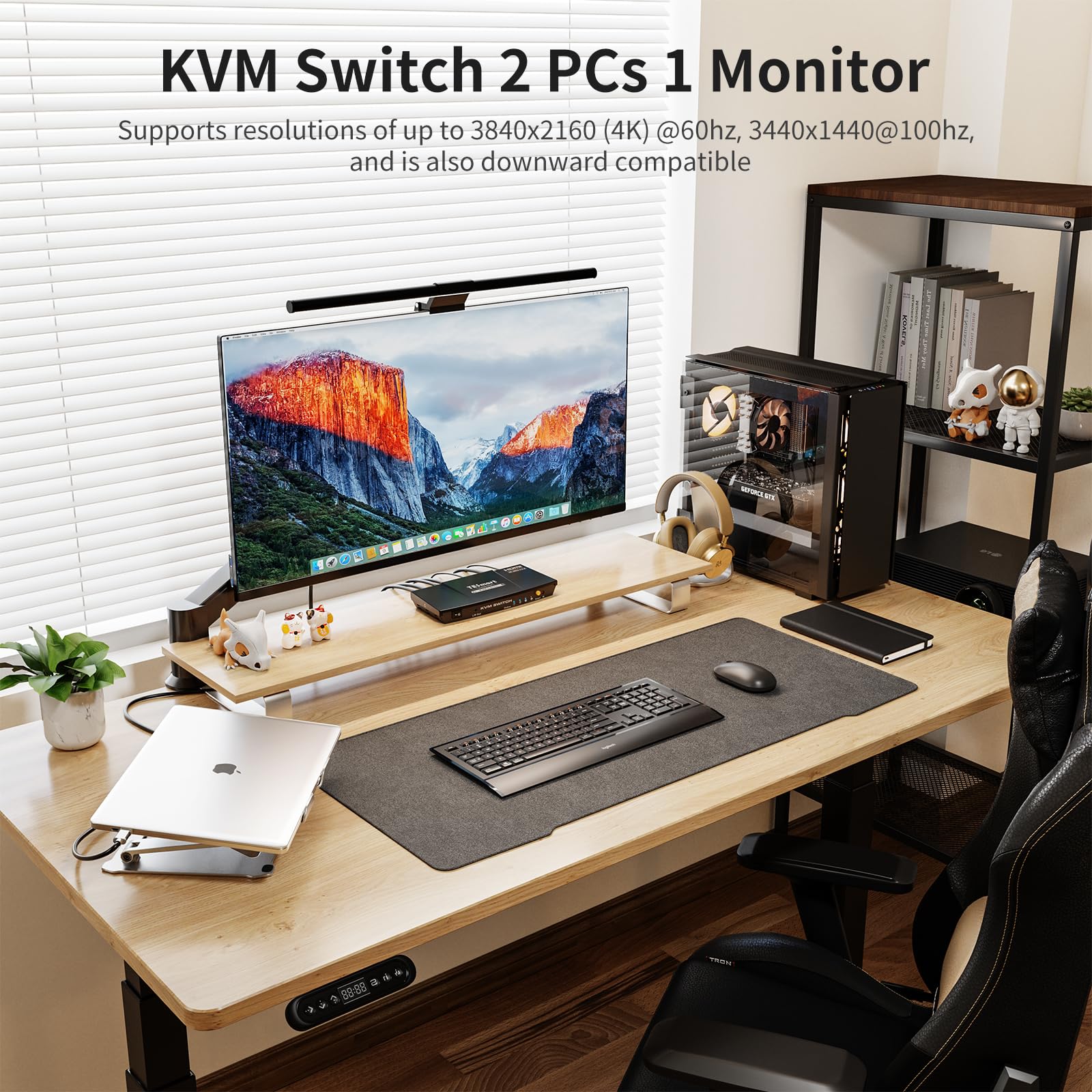 TESmart 2 Port HDMI KVM Switch 4K@60Hz - 1 Monitor Control for 2 Computers with EDID Emulator, USB 2.0, Audio Support, Hotkey & Button Switching, Includes Remote & Cables - Perfect for Home Office & Multi-PC Workstations