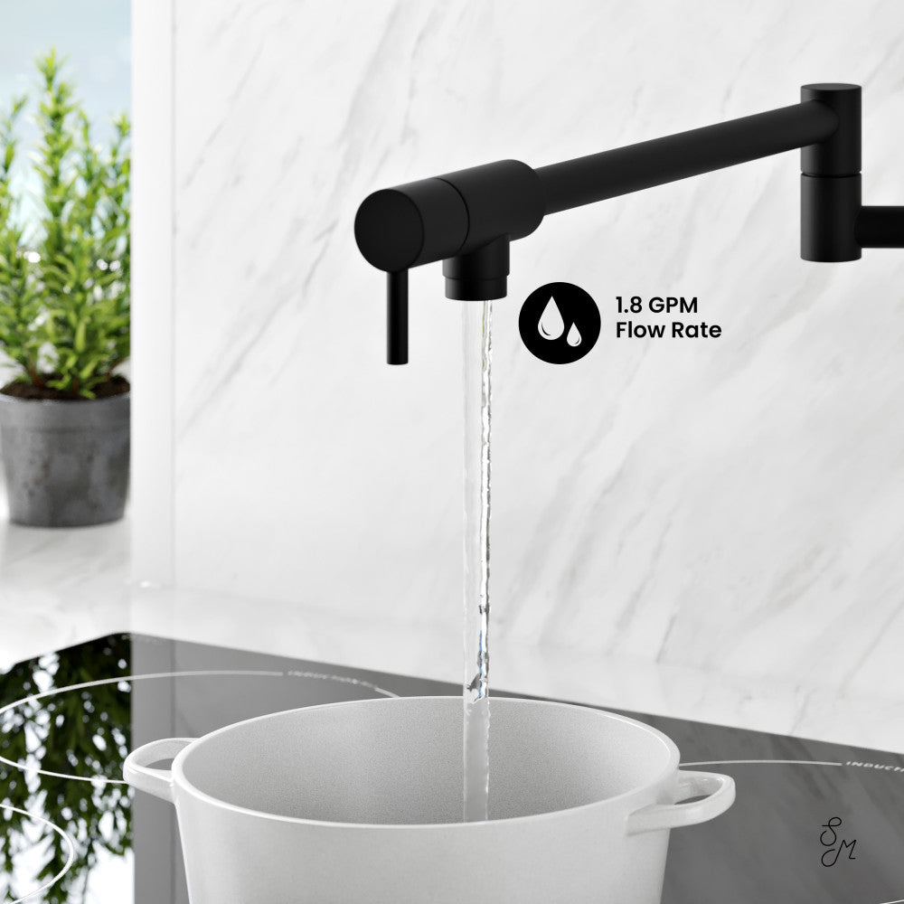 Matte Black Ivy Retractable Wall Mounted Pot Filler - Stainless Steel Kitchen Faucet for Easy Cooking & Filling Large Pots (Perfect for Home Chefs & Commercial Kitchens)