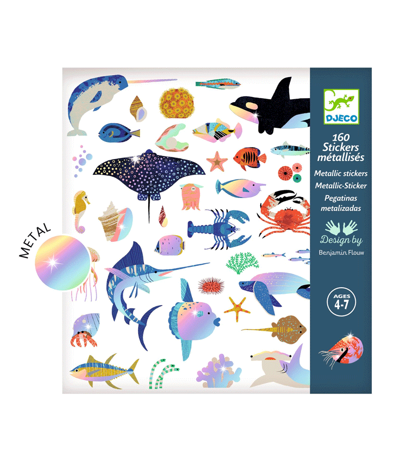 Ocean Metallic Stickers by Djeco - Premium Waterproof Decals for Scrapbooking, Laptop Decoration & DIY Crafts