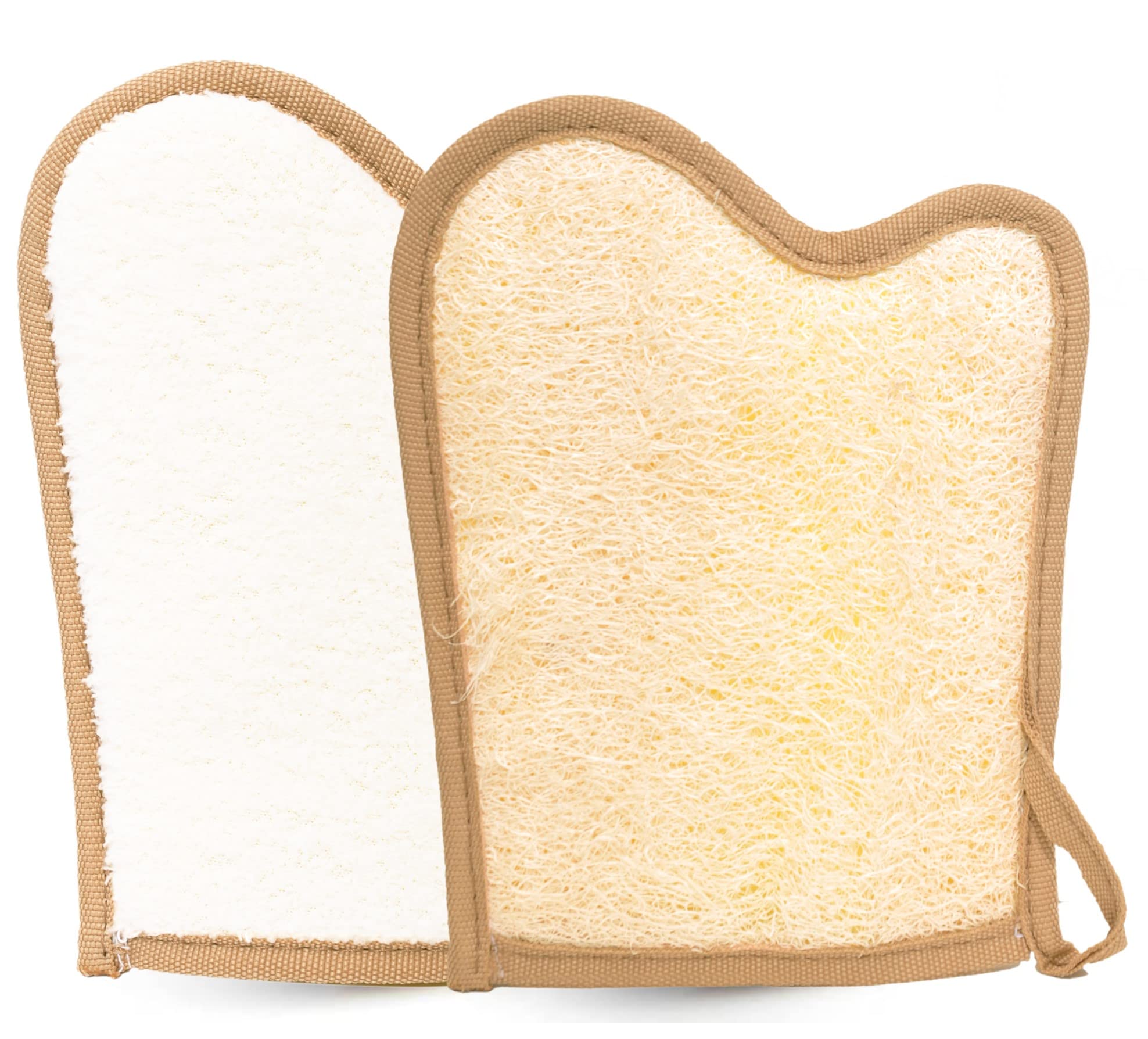 2 Pack Natural Egyptian Loofah Bath Sponge & Exfoliating Body Scrubber Mittens - Eco-Friendly Biodegradable Shower Washcloth for Face, Back & Body Care - Perfect for Daily Exfoliation & Spa-Like Skin Renewal at Home