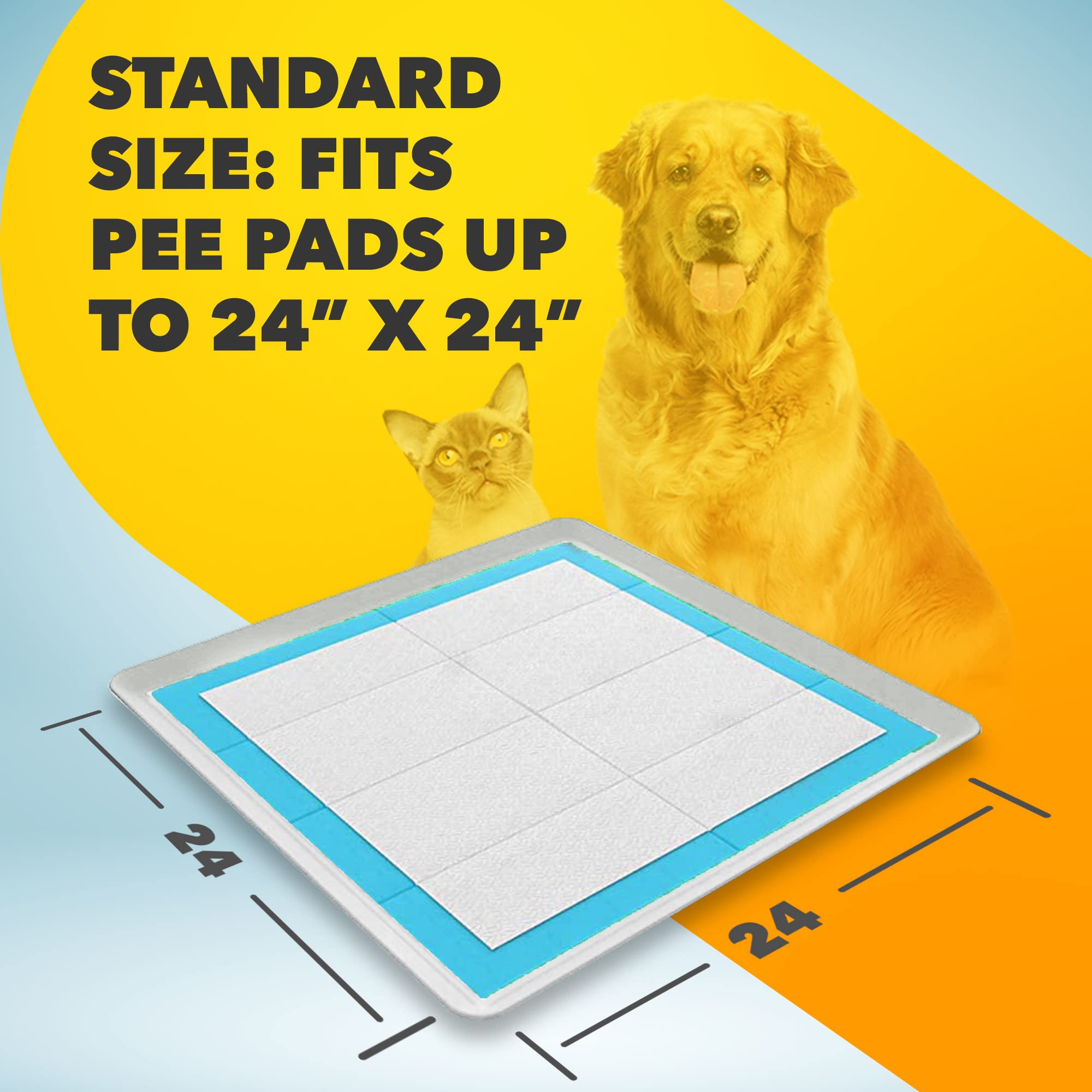 TidyFriend 24x24 Inch Silicone Dog Potty Tray - No Spill Pee Pad Holder for Puppy Training | Easy to Clean, Durable & Leak-Proof | Perfect for Indoor Dog Potty Training, Crate Use & Small Breed Dogs (Grey)