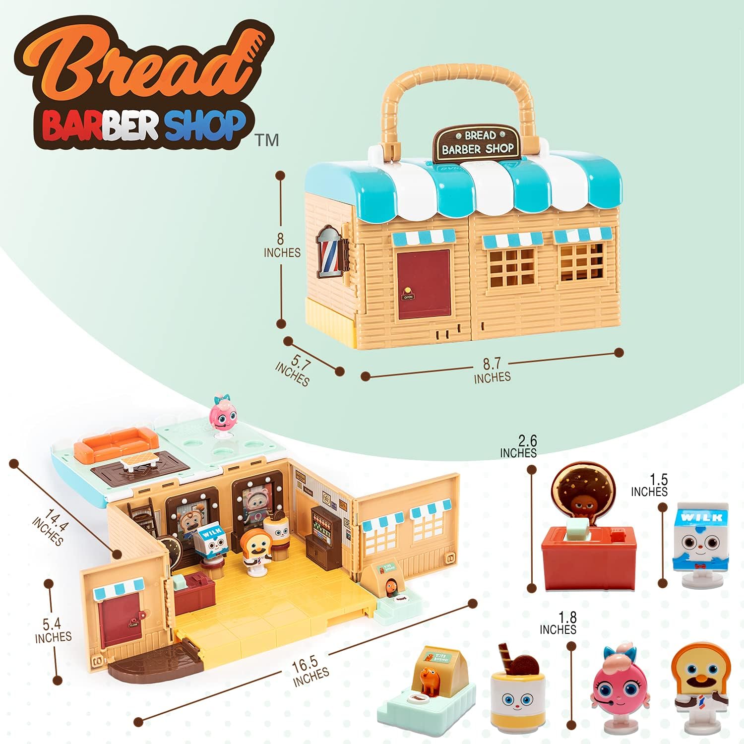 Bread Barbershop Figure Set - 6 Collectible Characters with 10 Sound Effects | Toddler Play Toys for Kids | Choco Sausage & BBS Story Theme | Perfect Birthday Gift for Boys & Girls | Fun Pretend Play for Home & Classroom