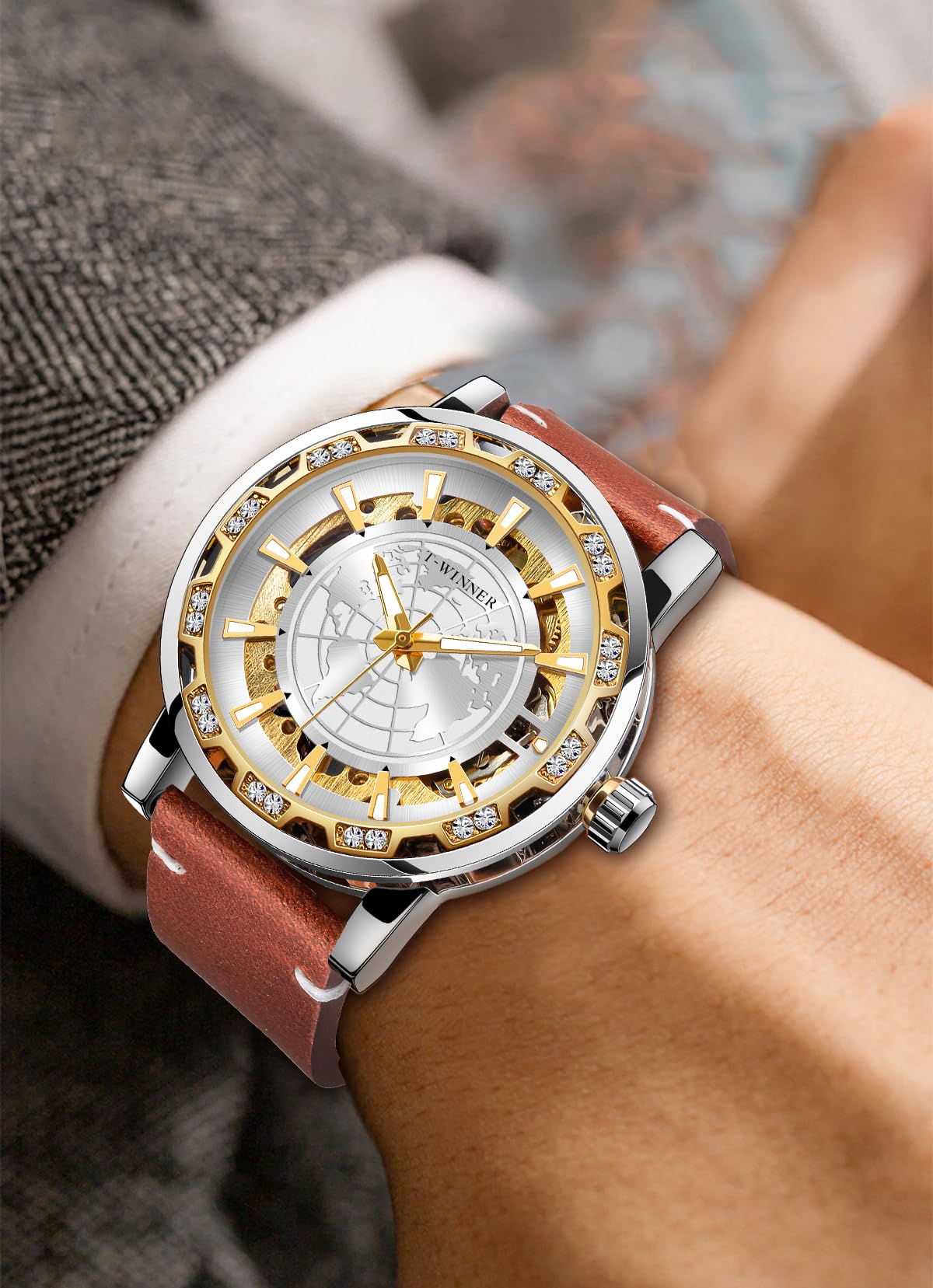 FORSINING Men's Automatic Mechanical Watch with Skeleton Dial & Genuine Leather Strap - Luxury Dress Watch for Business, Formal Occasions & Everyday Wear