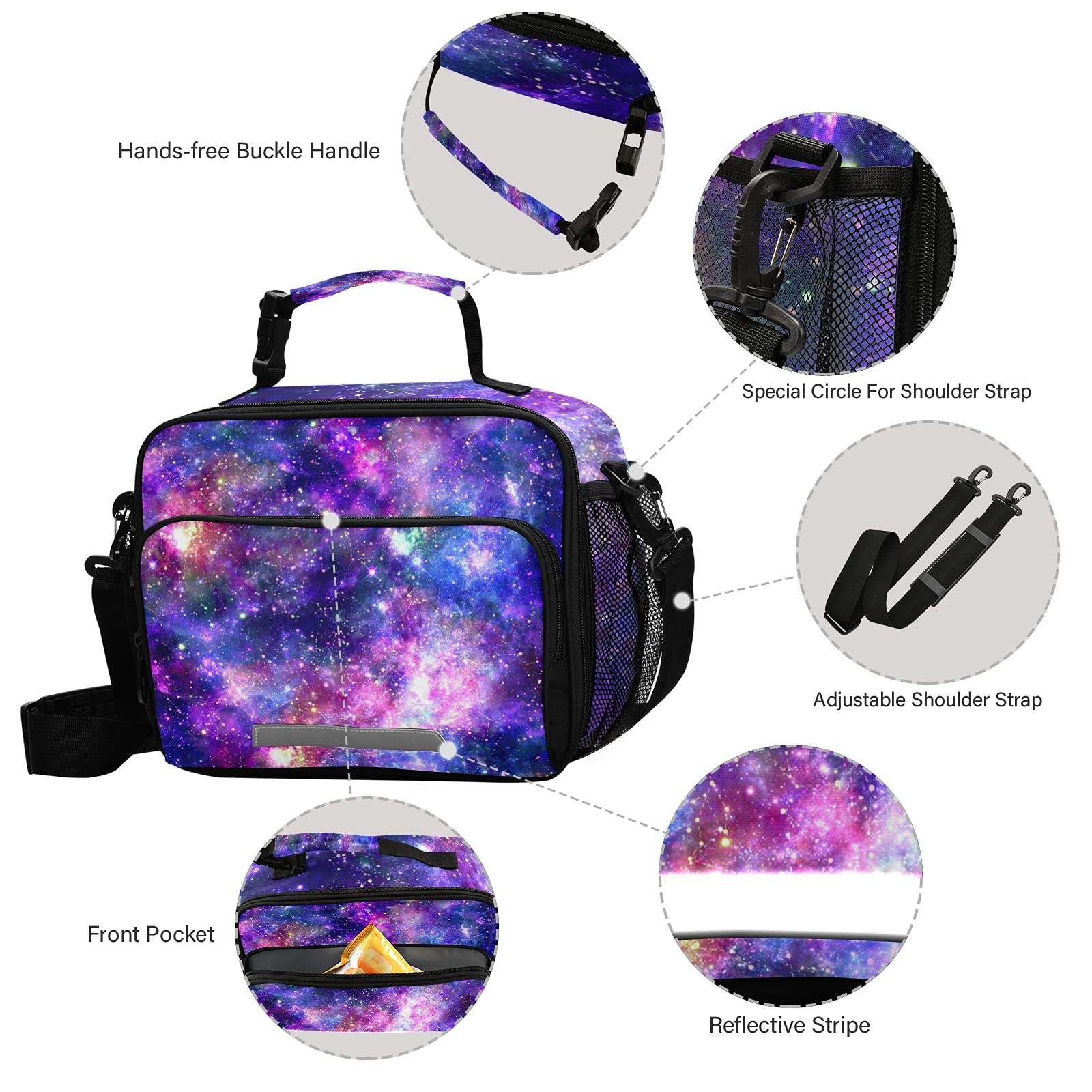 Galactic Universe Tie Dye Insulated Lunch Box for Women & Girls - Reusable Cooler Tote Bag for Work, School, Picnic & Outdoor Activities | Cute Shoulder Lunch Bag for Office, College & Beach Trips
