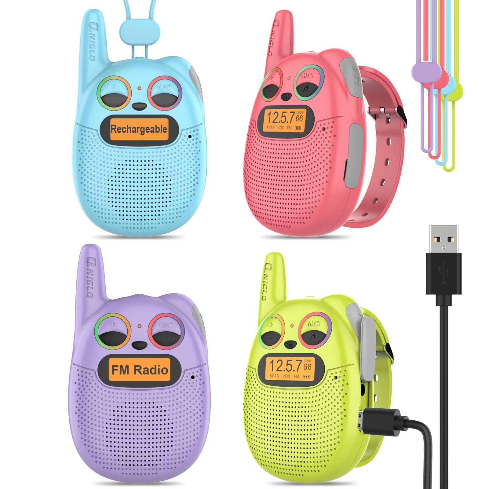 Rechargeable Kids Walkie Talkies 4 Pack - Best Toys for Boys & Girls Ages 3-14, Long Range Two Way Radios for Outdoor Adventures, Camping, Hiking & Backyard Games - Perfect Christmas Birthday Gifts for 5-10 Year Olds