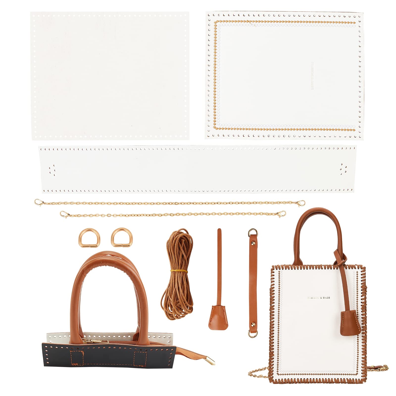 WADORN 15pcs Leather Knitting Crochet Bags Making Kit - DIY Leather Craft Handbag Sewing Material with Purse Cross Stitch Supplies, 7x8.6 Inch (White) - Perfect for Gift Making, Home Crafting & Fashion Accessories