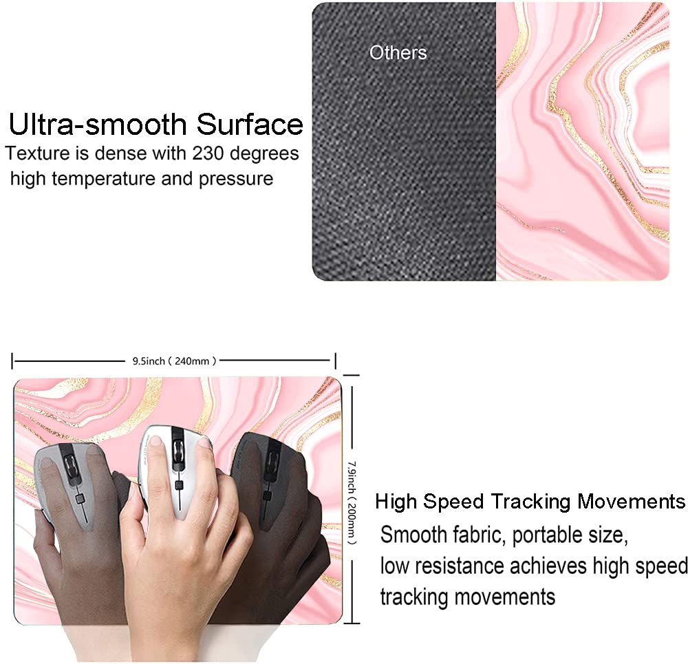 Hokafenle Pink Gold Marble Mouse Pad - Non-Slip Rubber Base, Waterproof Square Mouse Mat for Wireless Mouse, Office & Laptop - Perfect for Women's Workspace, Gaming & Home Office Decor
