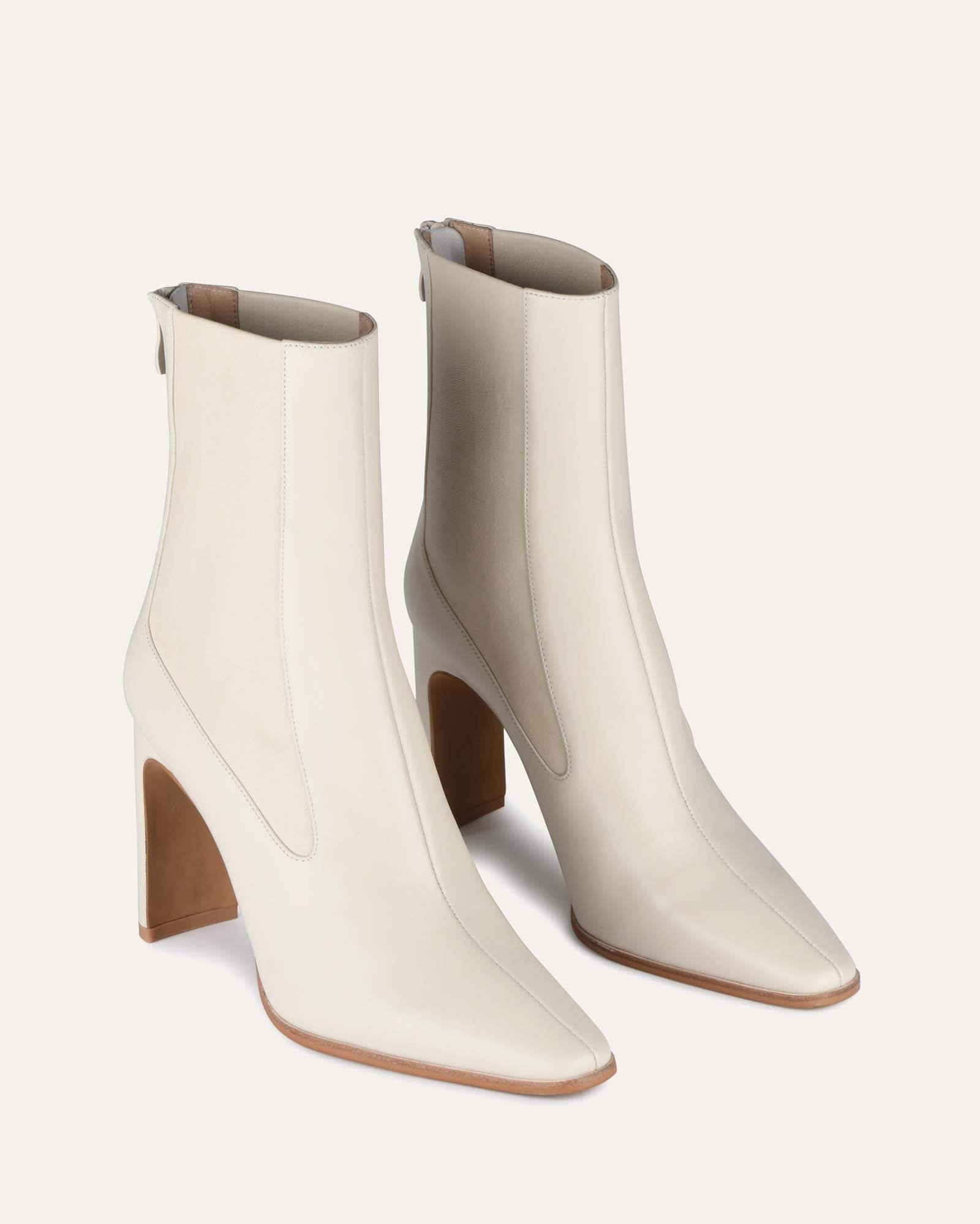June High Ankle Boots - Off-White Genuine Leather Women's Shoes for Casual Wear & Fall Fashion