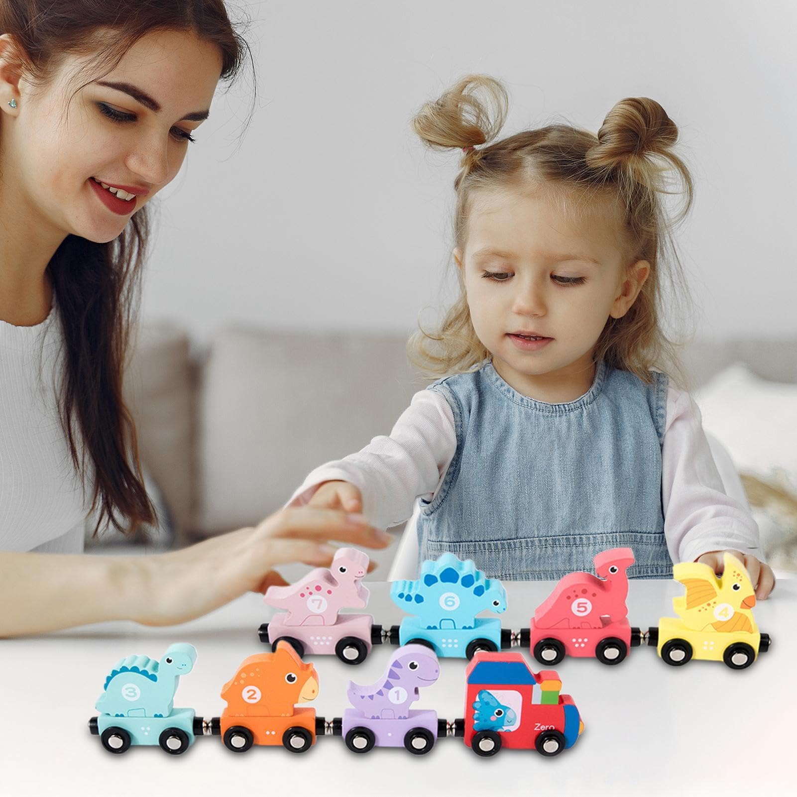 Wooden Dinosaur Train Set with Magnetic Cars - Educational STEM Toy for Toddlers & Kids | Learning Counting Numbers, Fine Motor Skills Development | Perfect for Preschool Playtime & Birthday Gifts