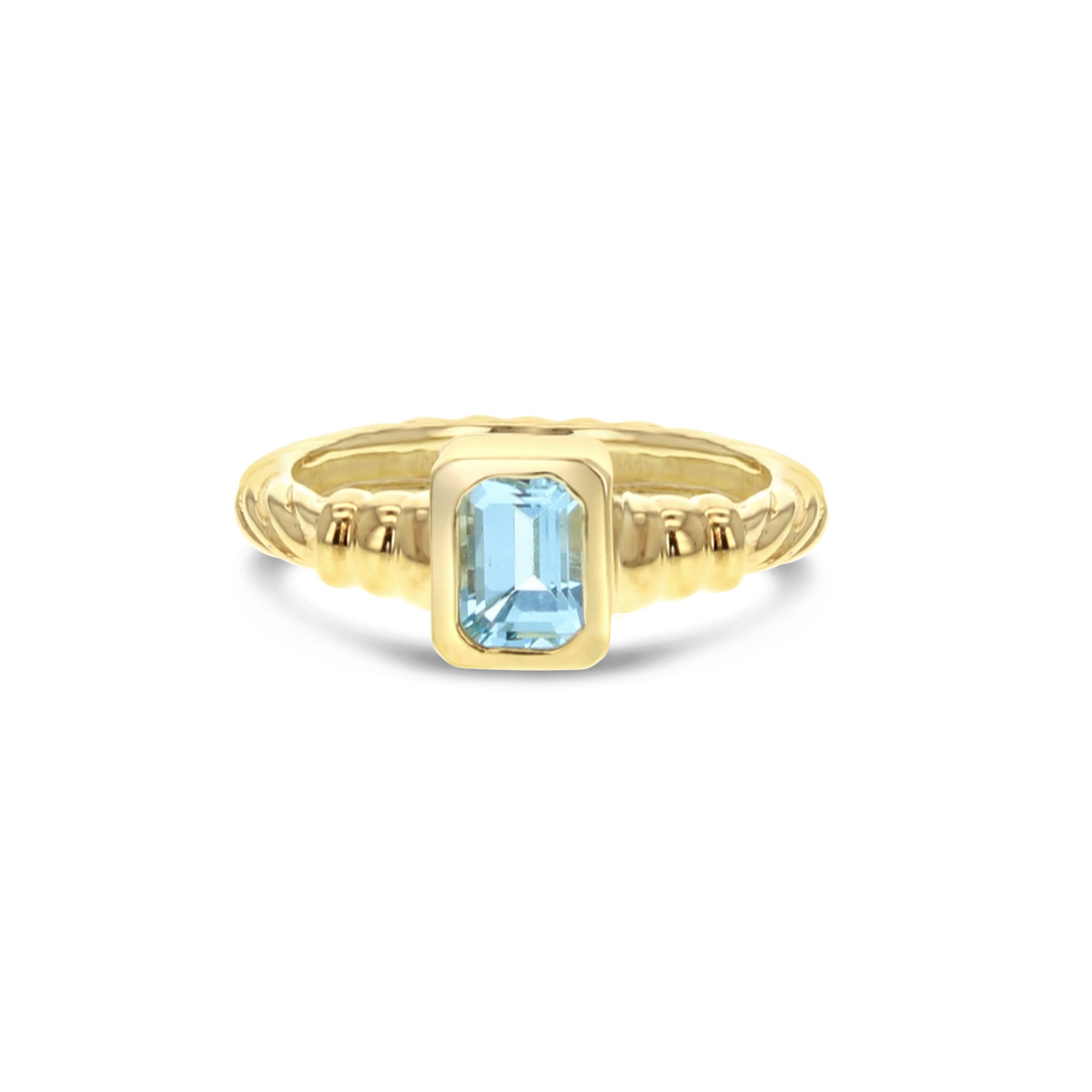Emerald Cut Blue Topaz Solitaire Ring with Rope Band - Elegant Engagement, Wedding, or Anniversary Jewelry Gift for Women