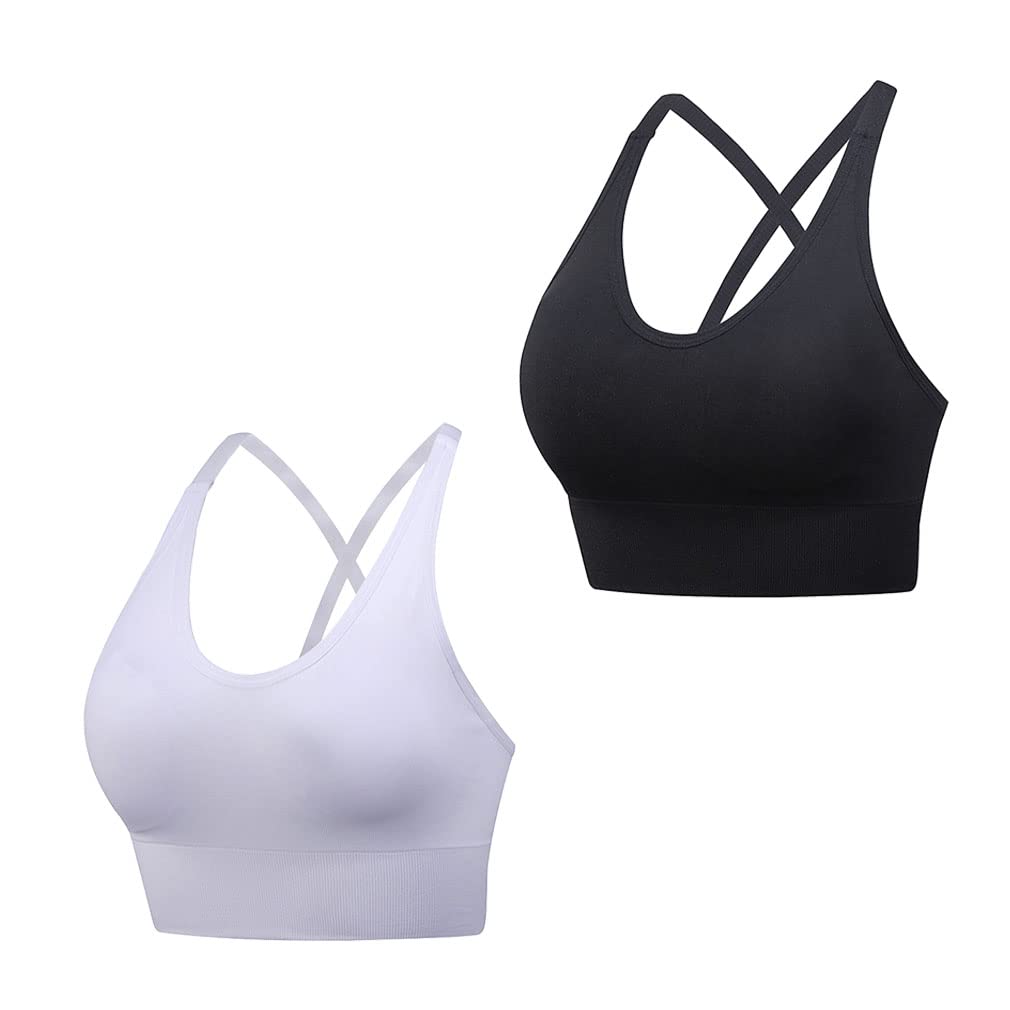 MIXZONES 2 Pack Women's Padded Sports Bras - Sexy Cross Back Workout Bras with Adjustable Straps, Seamless Comfort Yoga Bras for Running, Gym & Active Lifestyle