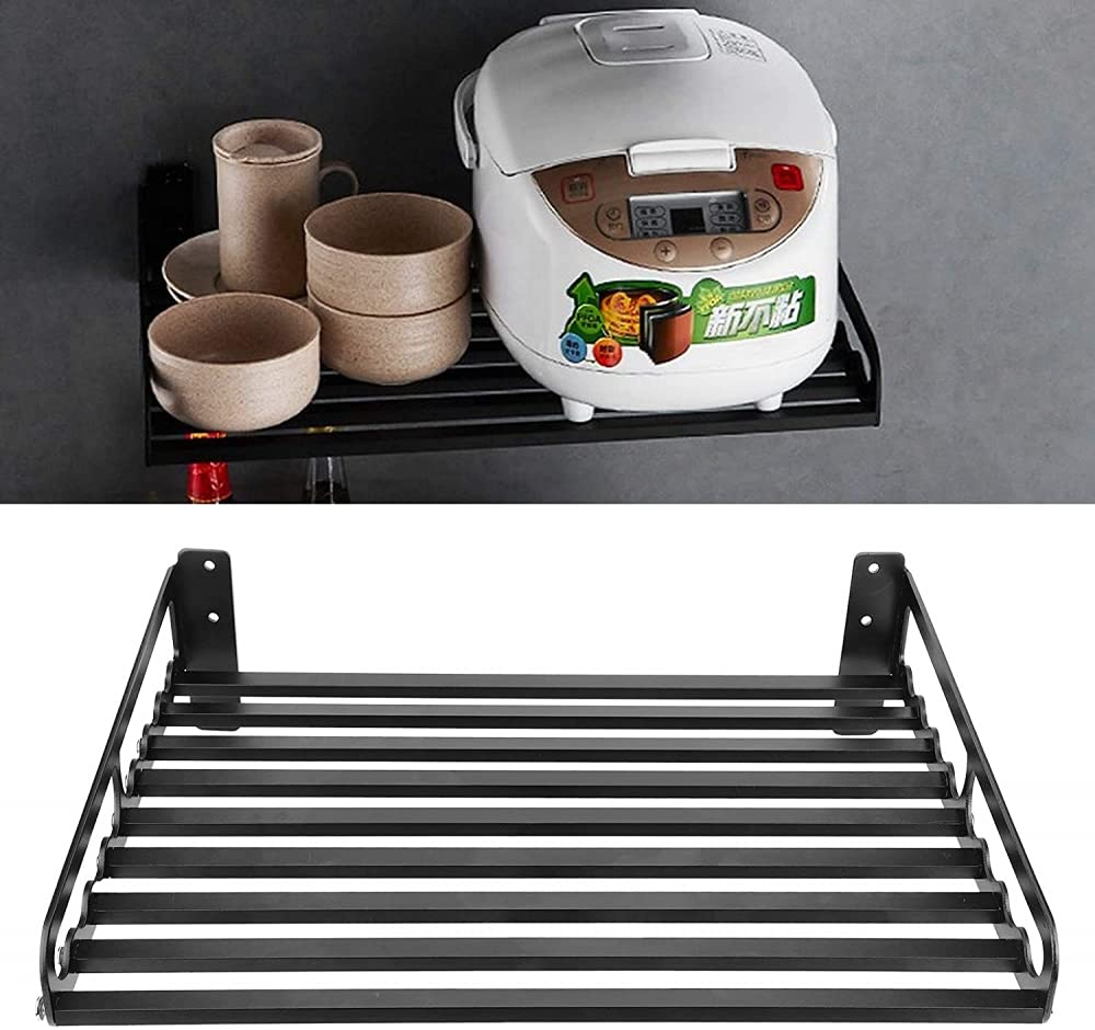 Sturdy Microwave Oven Shelf with Storage Rack - Easy Punch Install Wall Mounted Kitchen Organizer Shelf for Small Appliances - Perfect for Kitchen, Pantry or Laundry Room Organization