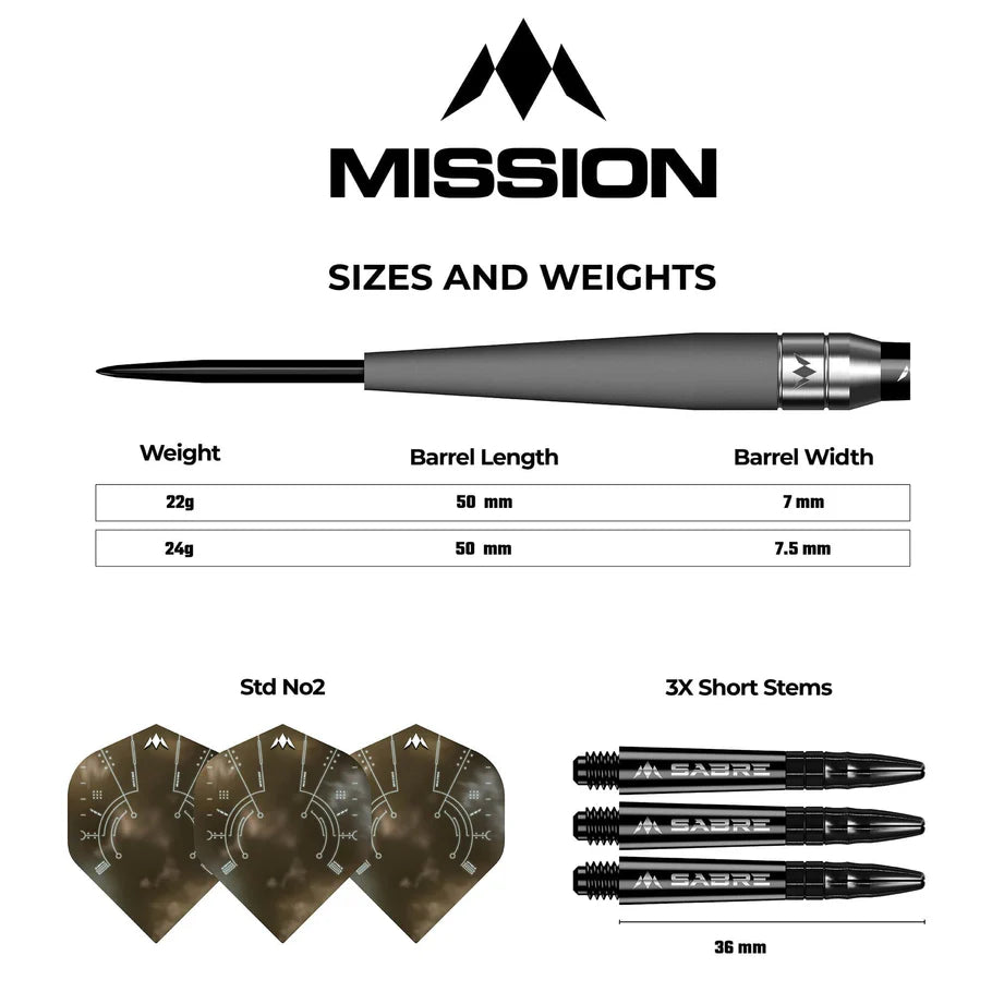 Premium 90% Tungsten Steel Mission Saturn Titan Darts - 22g Weight for Professional Players | Perfect for Tournaments, League Play & Home Practice
