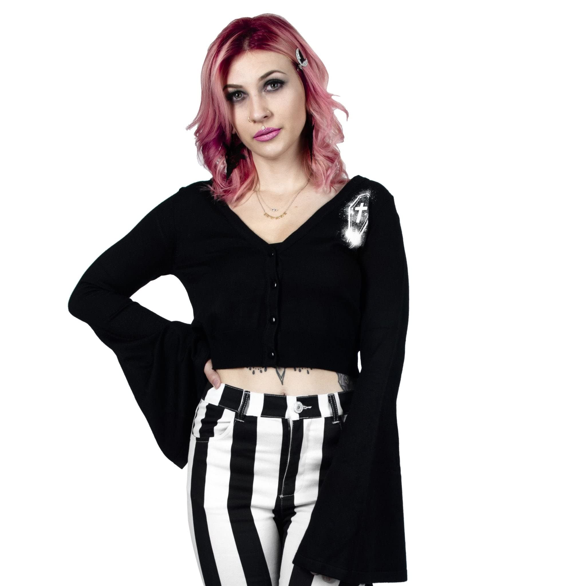 Gothic Bloody Pentagram Cardigan - Bell Sleeve Kimono Jacket for Women | Perfect for Halloween, Witchy Aesthetic & Alternative Fashion Outfits