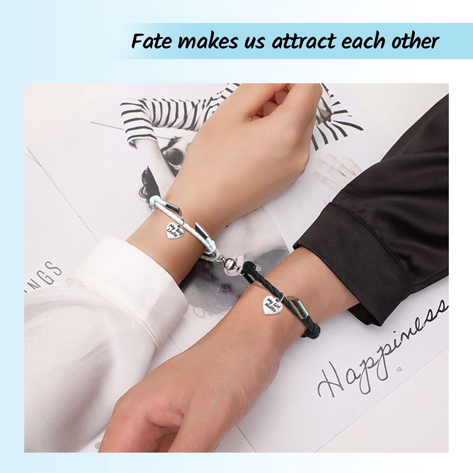 BAUMA Mutual Attraction Rope Braided Couple Bracelets - Matching Charm Pendants Jewelry Set (2PCS) for Women & Men - Perfect for Anniversaries, Valentine's Day & Romantic Gifts