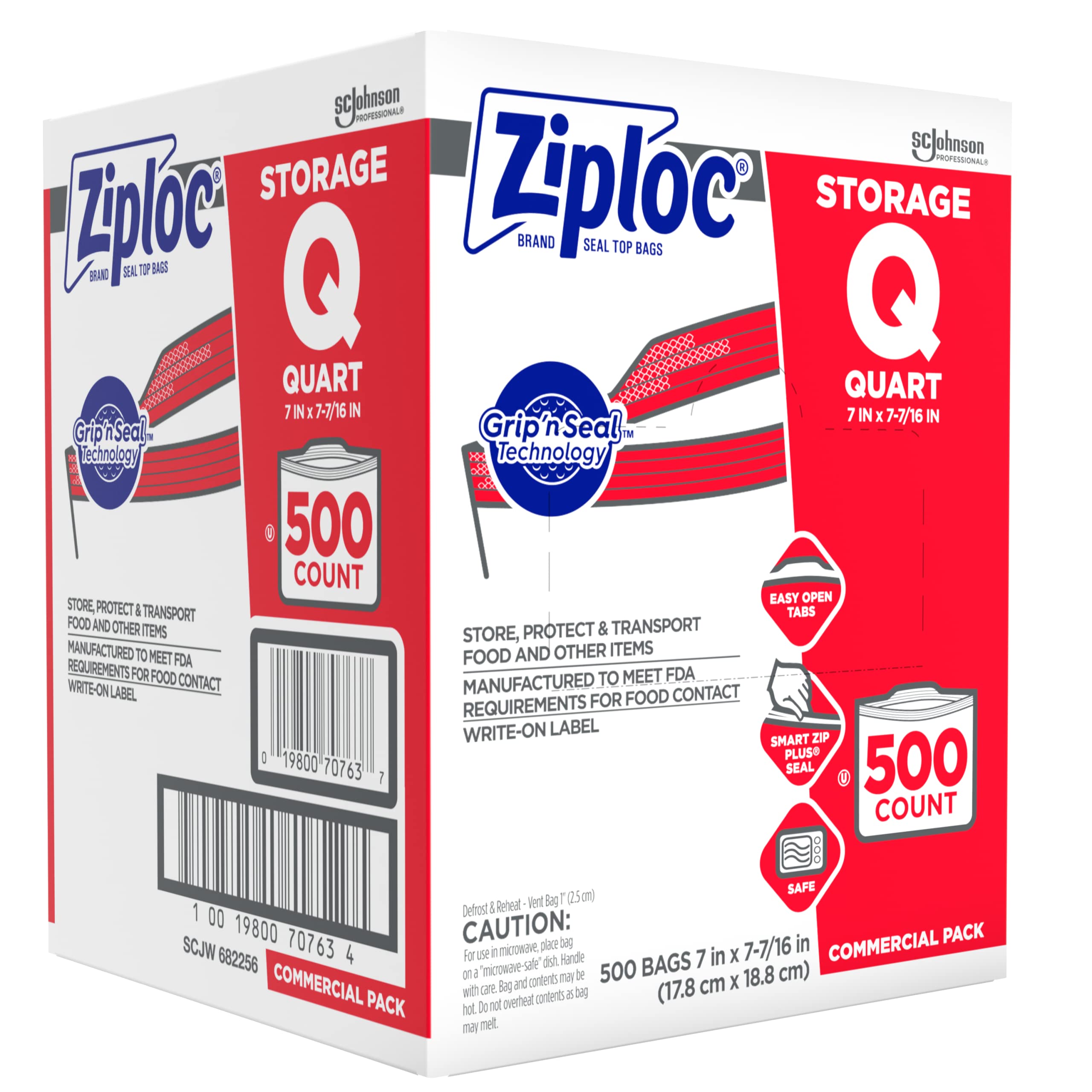 SC Johnson Professional Ziploc Storage Bags - 500 Count, Quart Size, Double Zipper for Secure Food Storage | Perfect for Meal Prep, Freezer Organization & Kitchen Pantry Storage