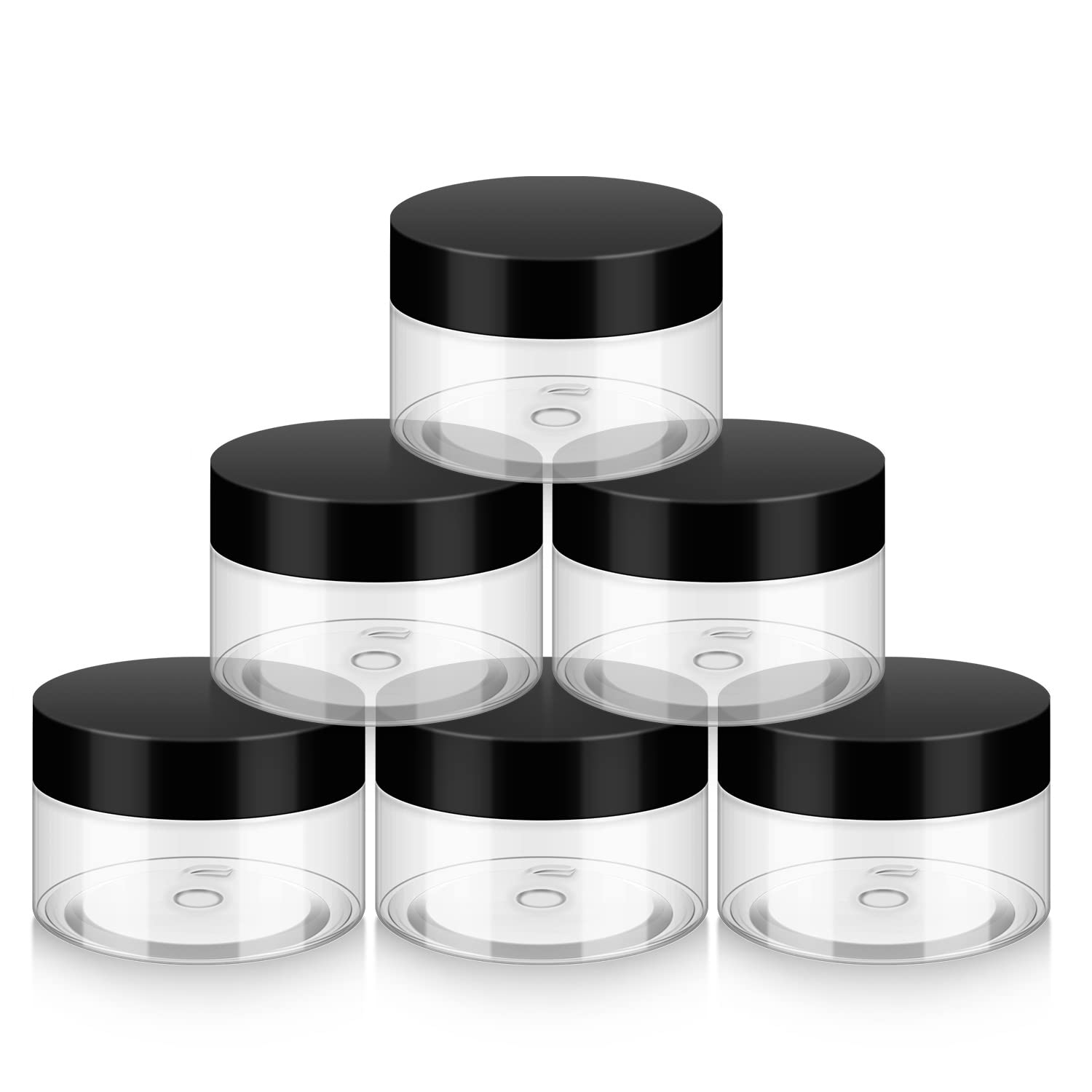 1oz Plastic Jars with Lids - 6 Pack BPA Free Reusable Cosmetic Containers for Bath Salts, Makeup, Powders & Beauty Products | Small Refillable Transparent Jars for Home, Salon & Travel Organization