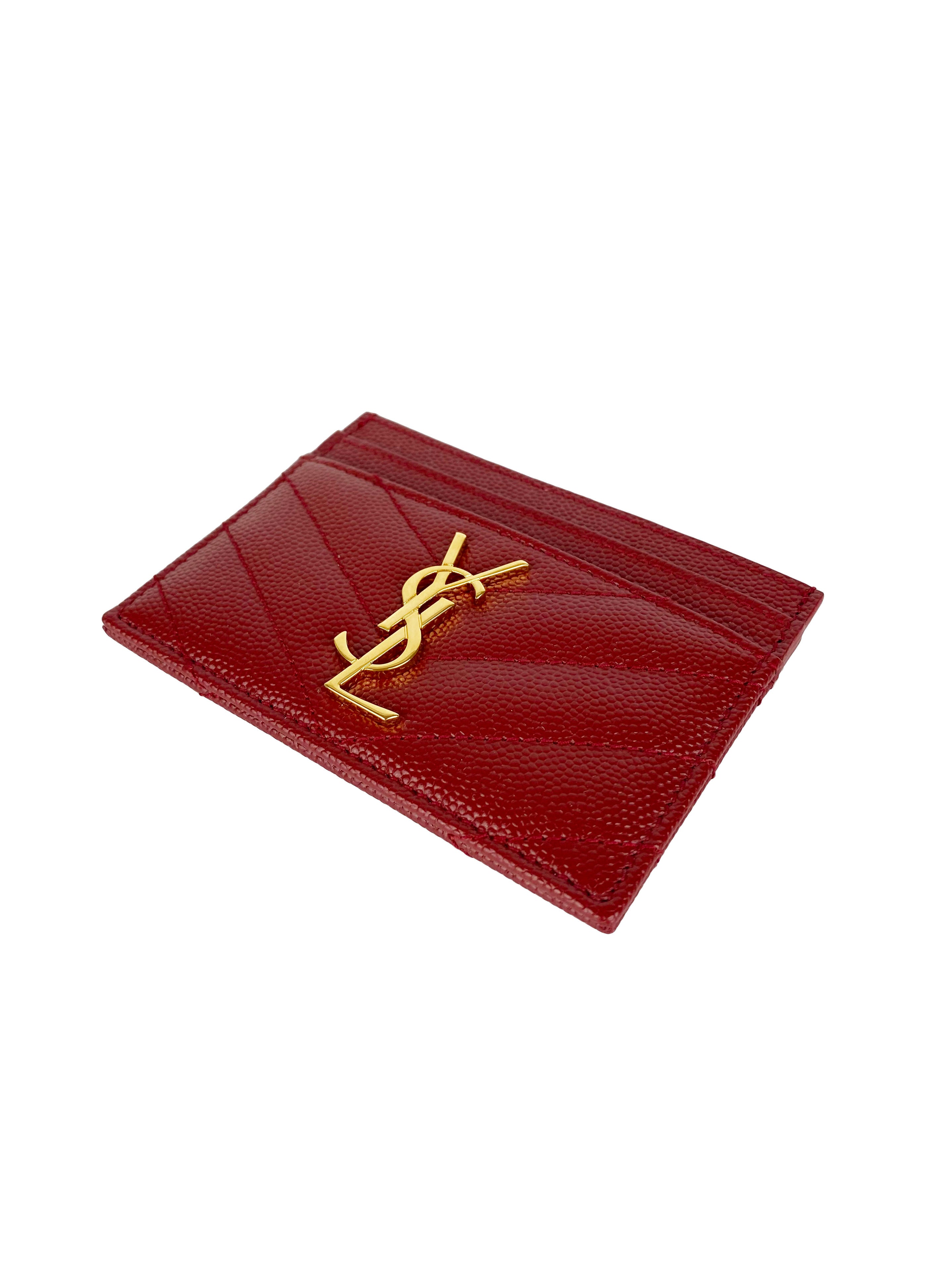 Saint Laurent Red Leather Card Holder - Slim RFID Blocking Wallet for Credit Cards & IDs | Perfect for Travel, Business & Everyday Use