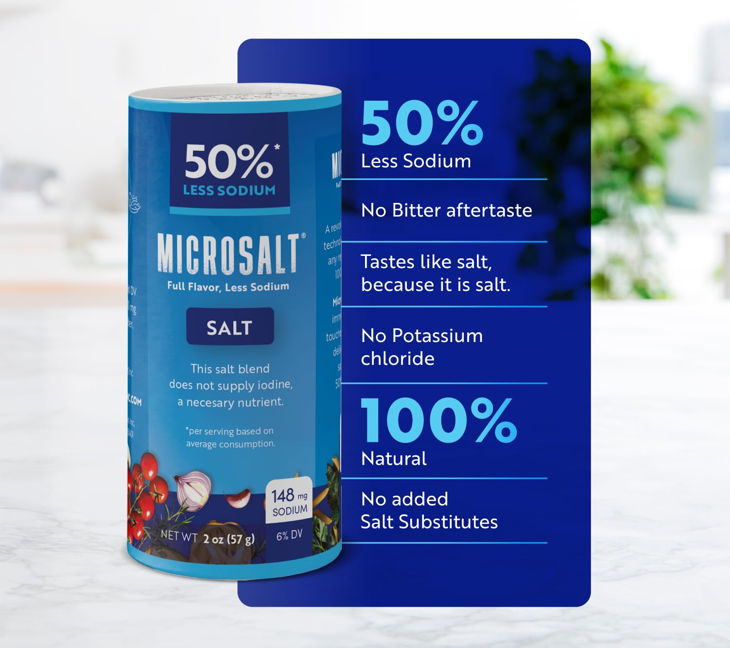 Microsalt 50% Less Sodium Salt - Healthy Salt Substitute for Cooking & Snacks | Full Flavor with Reduced Sodium | 2 oz (Pack of 2) | Perfect for Low-Sodium Diets, Heart Health & Flavorful Meals