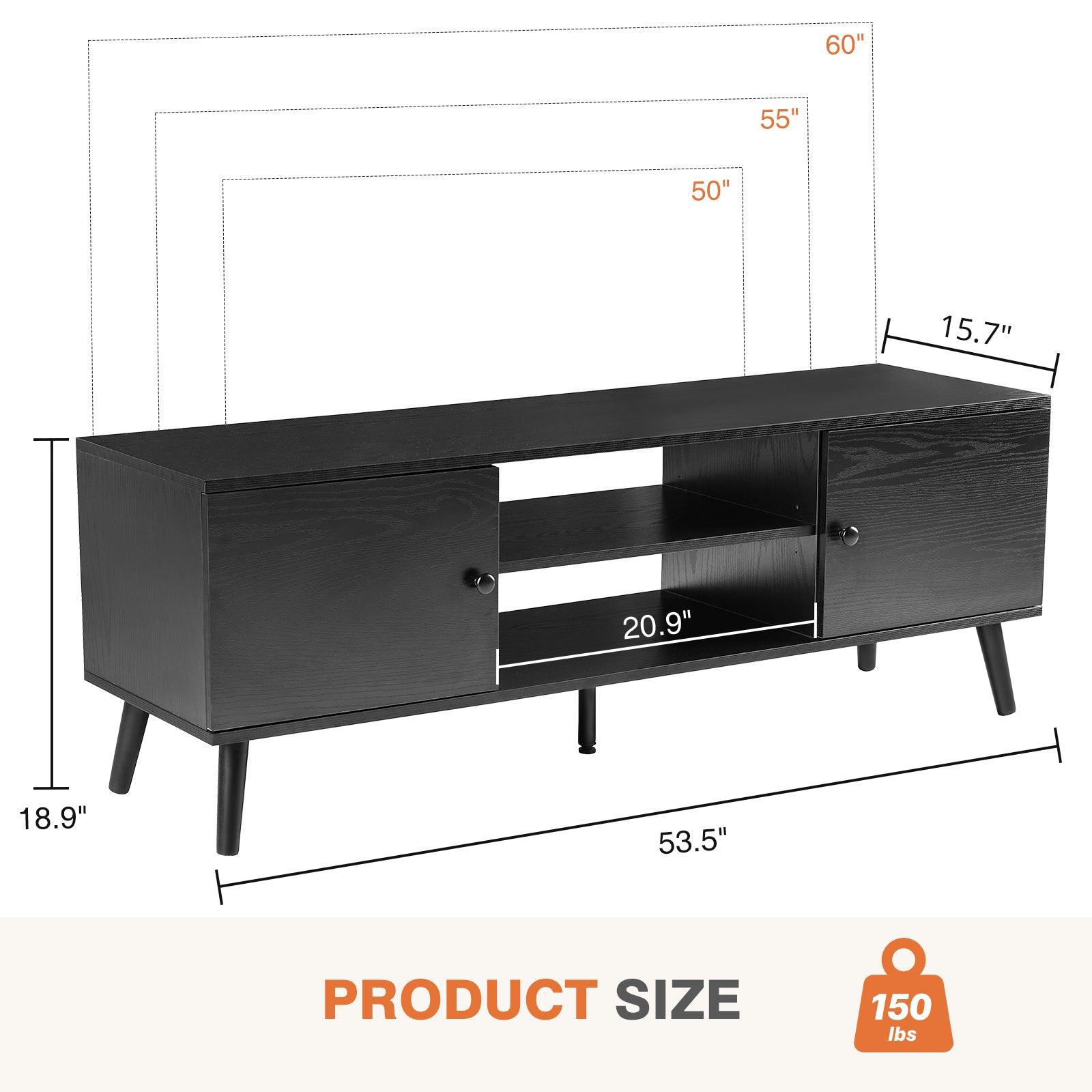 60 Inch TV Stand with Adjustable Shelves & 2 Storage Cabinets - Modern Black TV Media Console for Living Room & Bedroom - Perfect for Entertainment Centers & Home Theater Setups