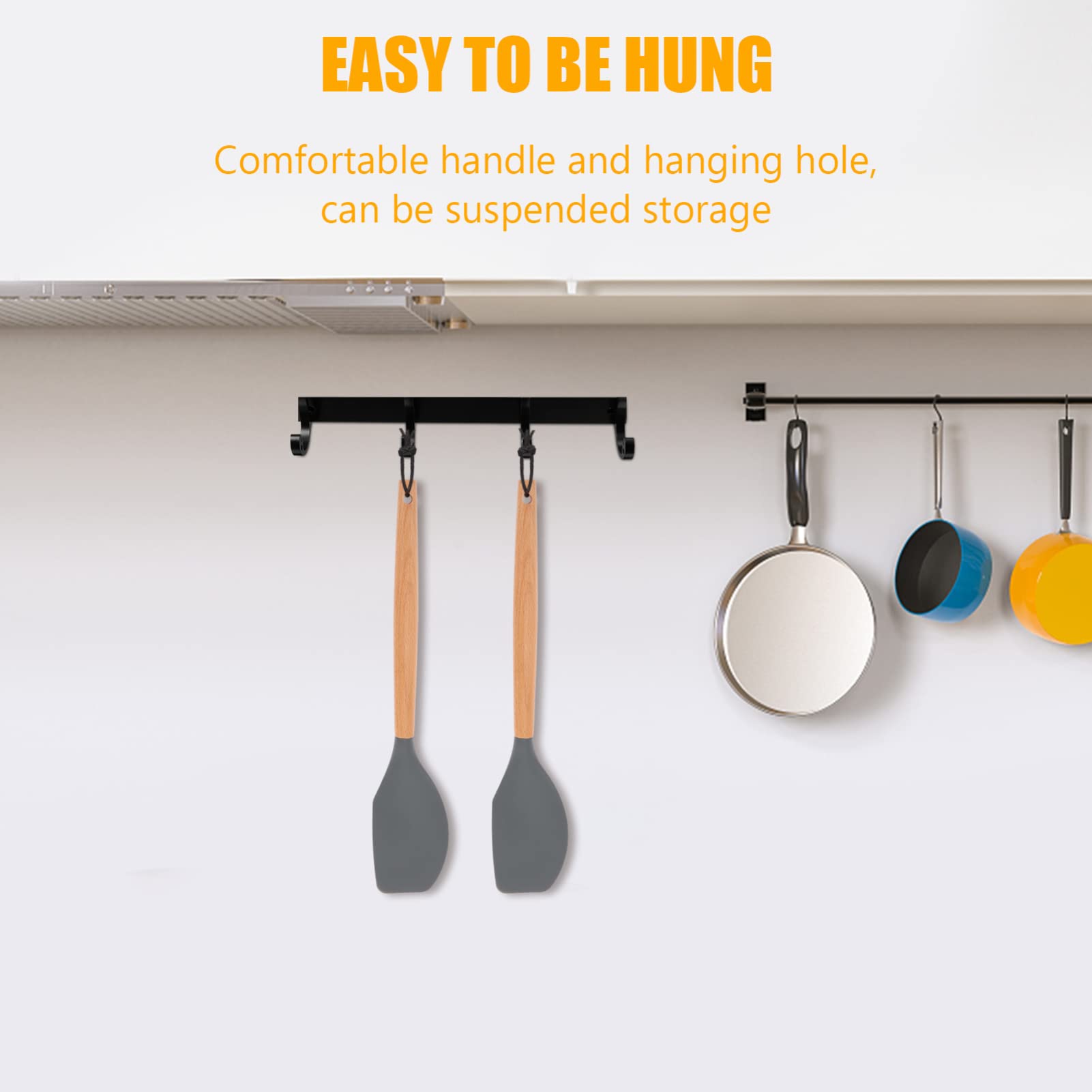 SOLUSTRE 2-Pack Wooden Handle Silicone Spatula Set - Heat-Resistant Cooking Utensil for Pizza, Eggs, Butter - Wide Kitchen Turner for Baking, Flipping & Serving - Perfect for Non-Stick Pans & Food Storage Buckets