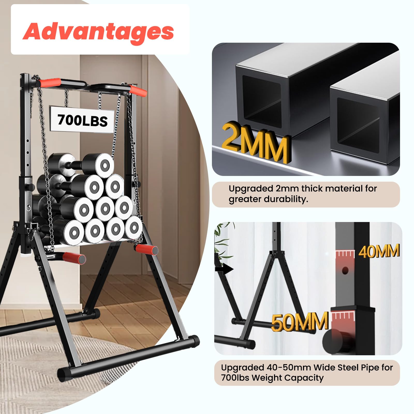 DOBESTS Adjustable Foldable Power Tower - Pull Up Bar & Dip Station for Home Gym, 700lbs Capacity, Triangular Legs - Perfect for Strength Training, Calisthenics & Outdoor Workouts
