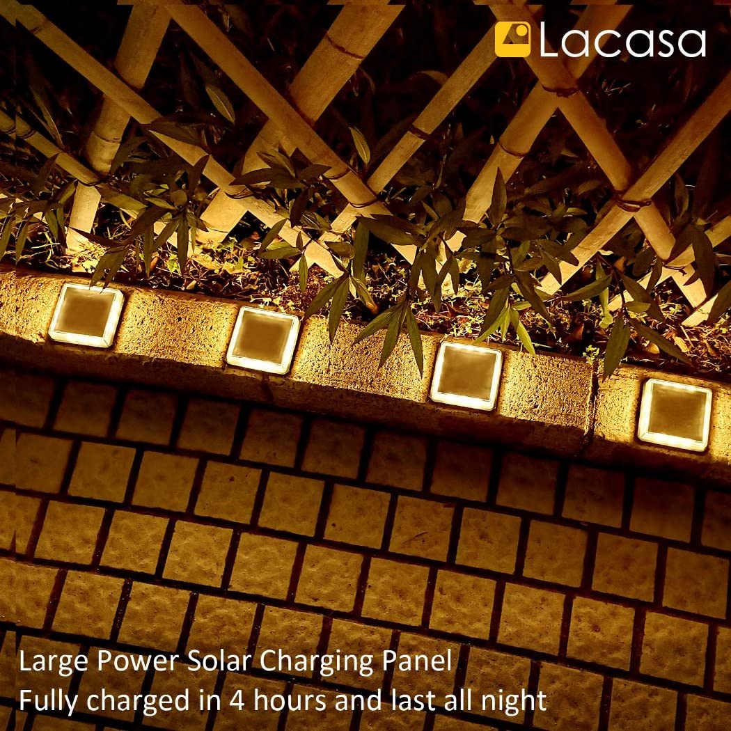 Lacasa Solar Deck Lights - 4 Pack Warm White LED Outdoor In-Ground Lights for Driveway, Walkway, Dock, Pathway | IP68 Waterproof Solar Powered Auto On/Off Step Lights | Perfect for Garden, Yard, Patio, Stairs, Fence and Landscape Lighting