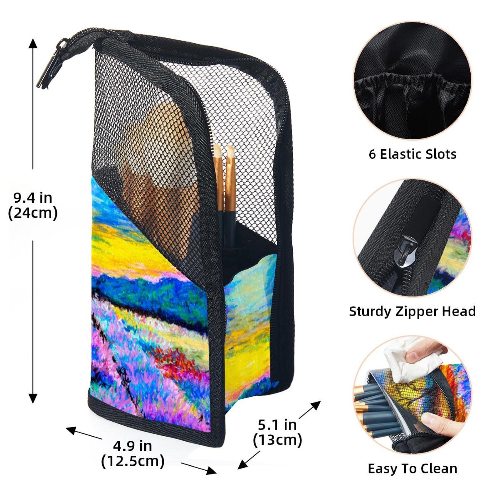 Premium Makeup Brush Organizer Bag with 12 Slots - Lavender Fields Oil Painting Design - Portable Travel Cosmetic Brush Holder Case for Professional Makeup Artists & Beauty Enthusiasts - Perfect for Home, Travel & Salon Use