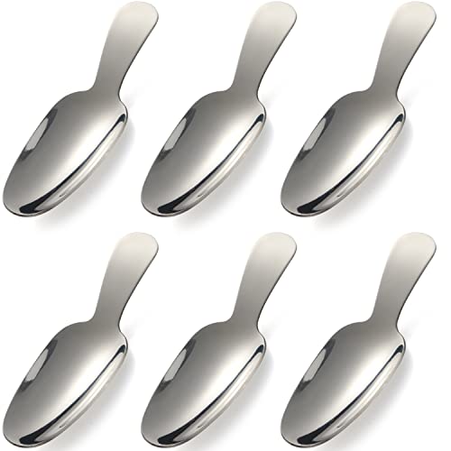 6-Piece Stainless Steel Dessert Spoons Set - Mini Short Handle Coffee & Tea Scoops for Sugar, Honey, Spice, Ice Cream, Milk Powder - Perfect for Small Jars, Kitchen, Coffee Bar & Dessert Serving (Silver)