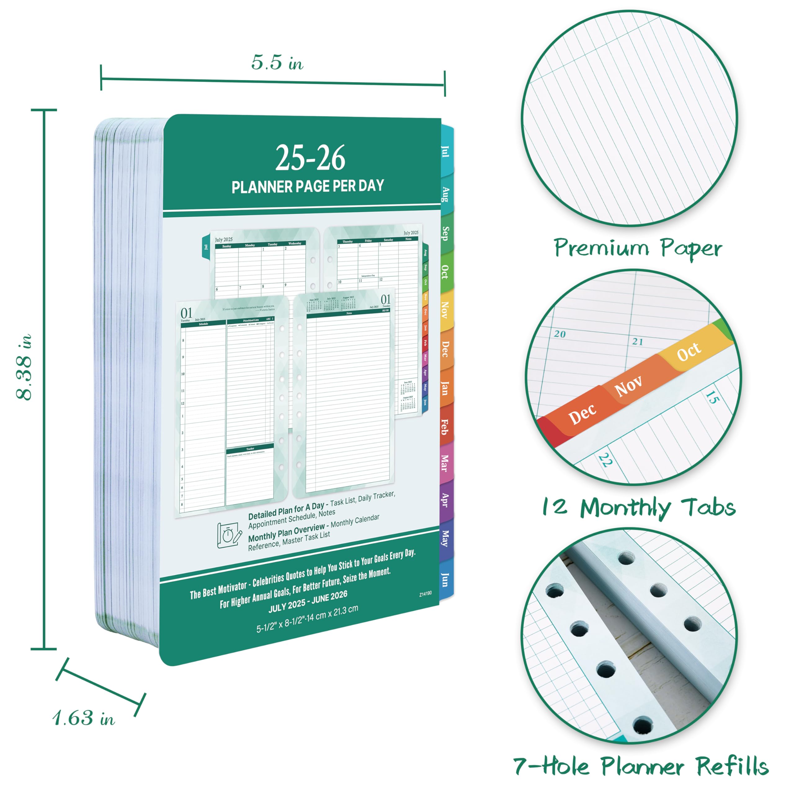 2025-2026 Planner Refills - July 2025 to June 2026 Daily & Monthly Organizer | 5.5