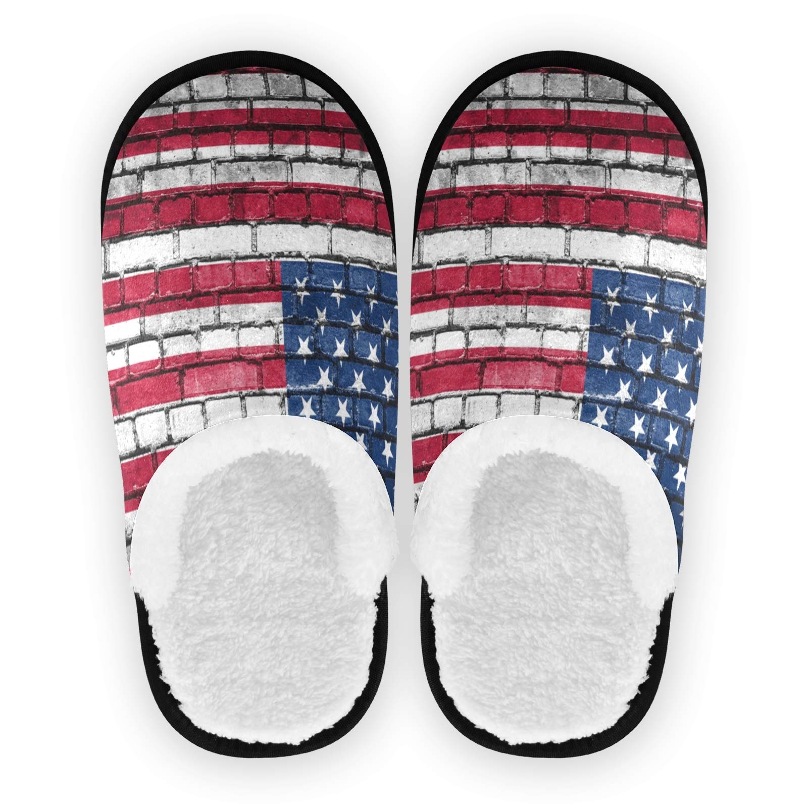 ALAZA Brick Wall American Flag Slippers - Non-Slip Indoor/Outdoor House Shoes for Men & Women - Perfect for Home, Hotel, Spa, Bedroom & Travel